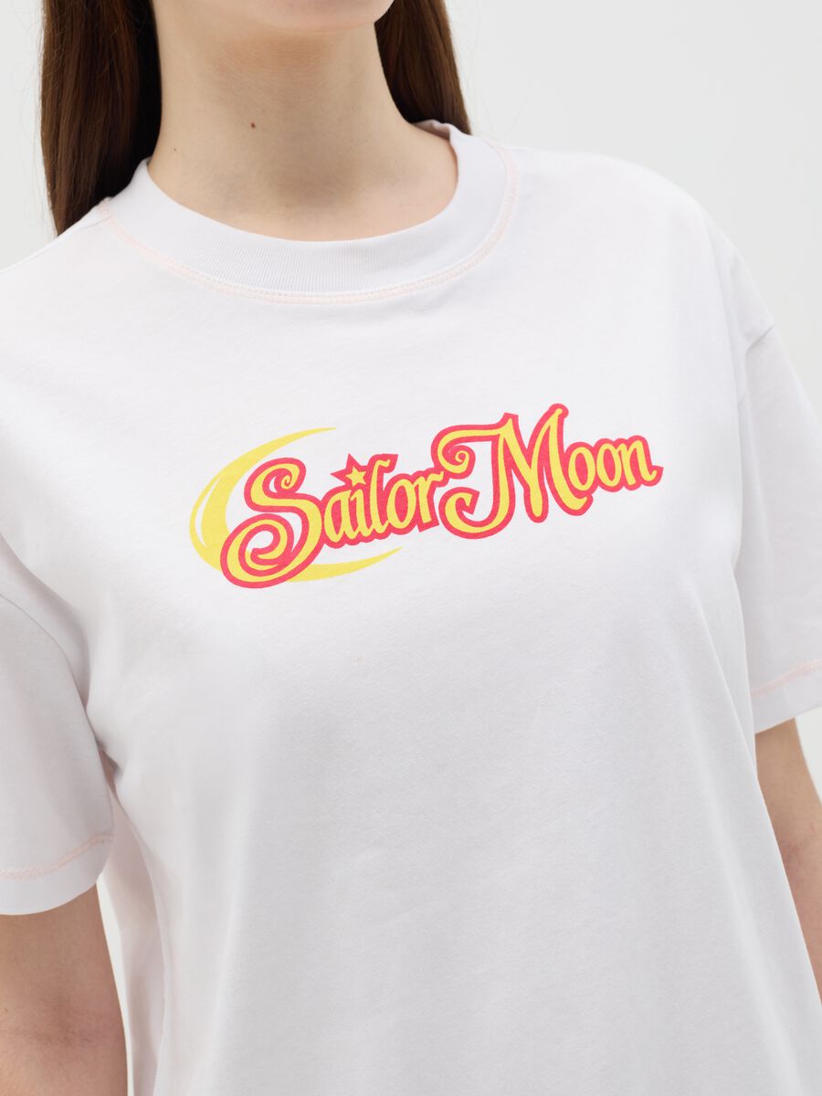 White cotton T-shirt with Sailor Moon print_2