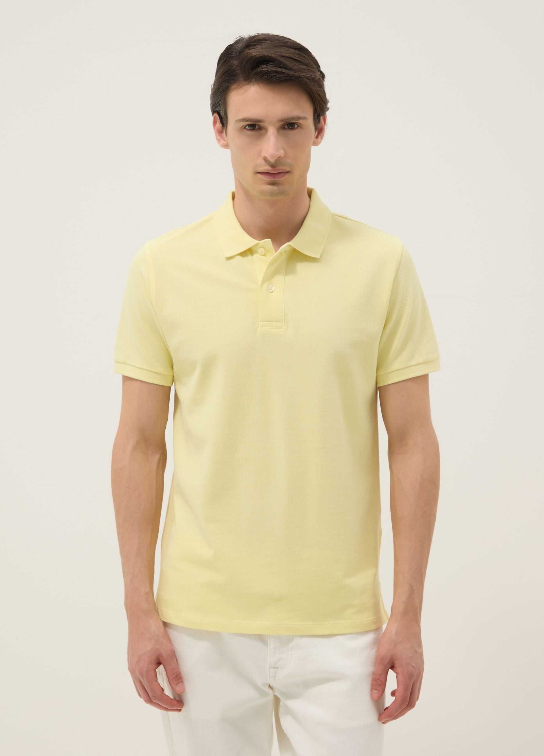 Yellow short-sleeve organic cotton polo shirt, regular fit