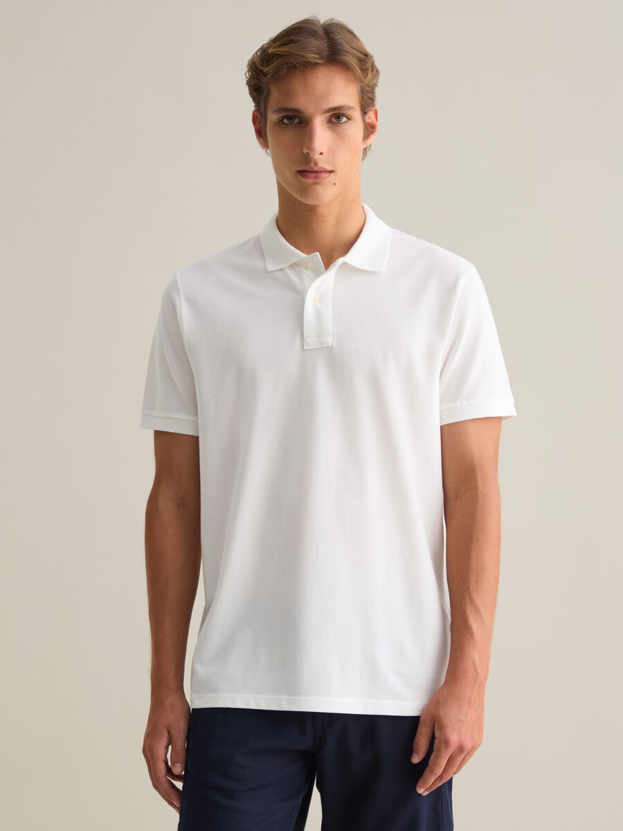 Men's pure cotton white polo regular fit with classic collar_0