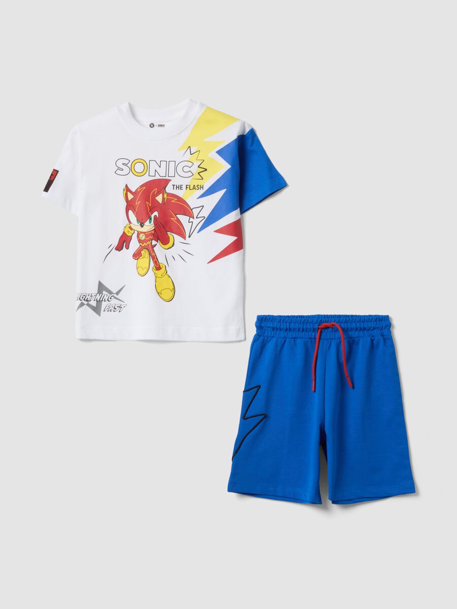 Set bianco e blu in puro cotone da bambino oversize fit con Sonic_0