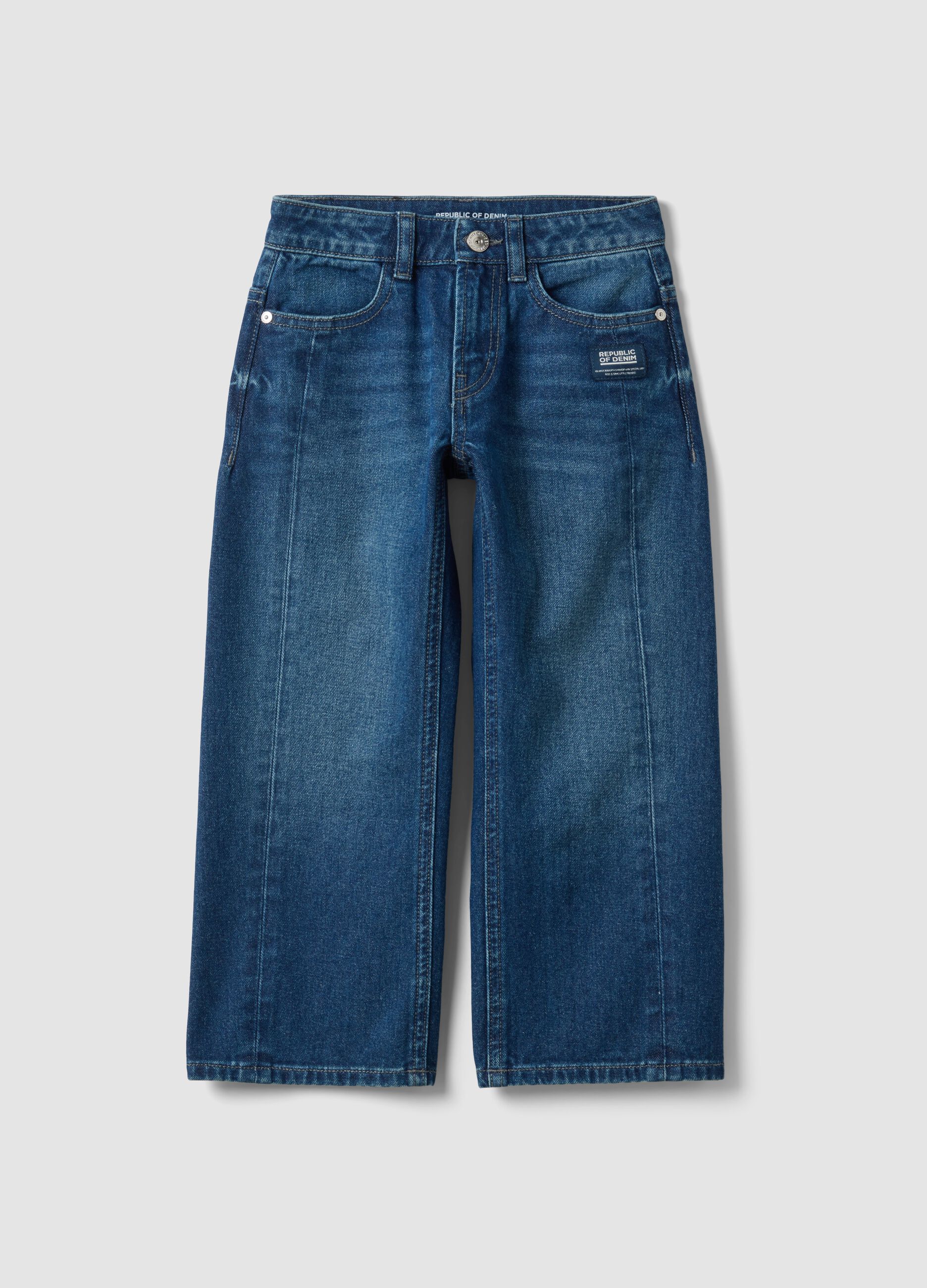 Jeans blu in puro cotone baggy fit per bambino
