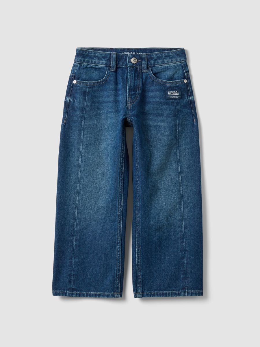 Blue pure cotton baggy-fit jeans for boys_0