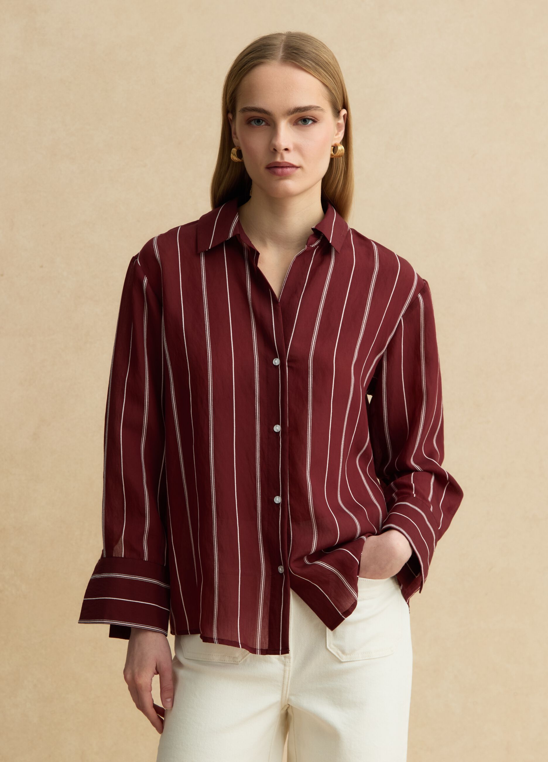 Multicolor stripe lyocell blend shirt regular fit