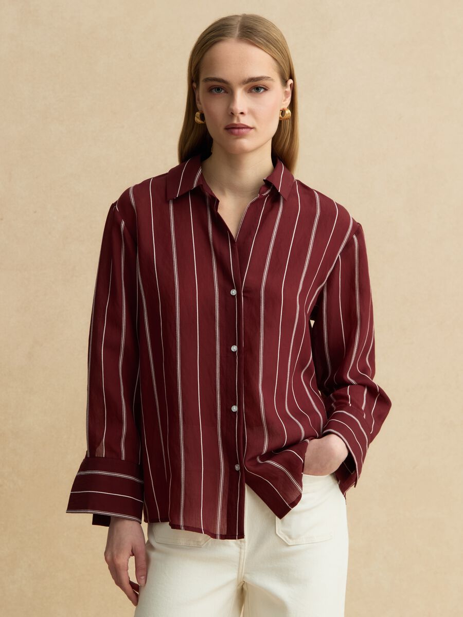 Camicia in misto lyocell a righe multicolor regular fit_1