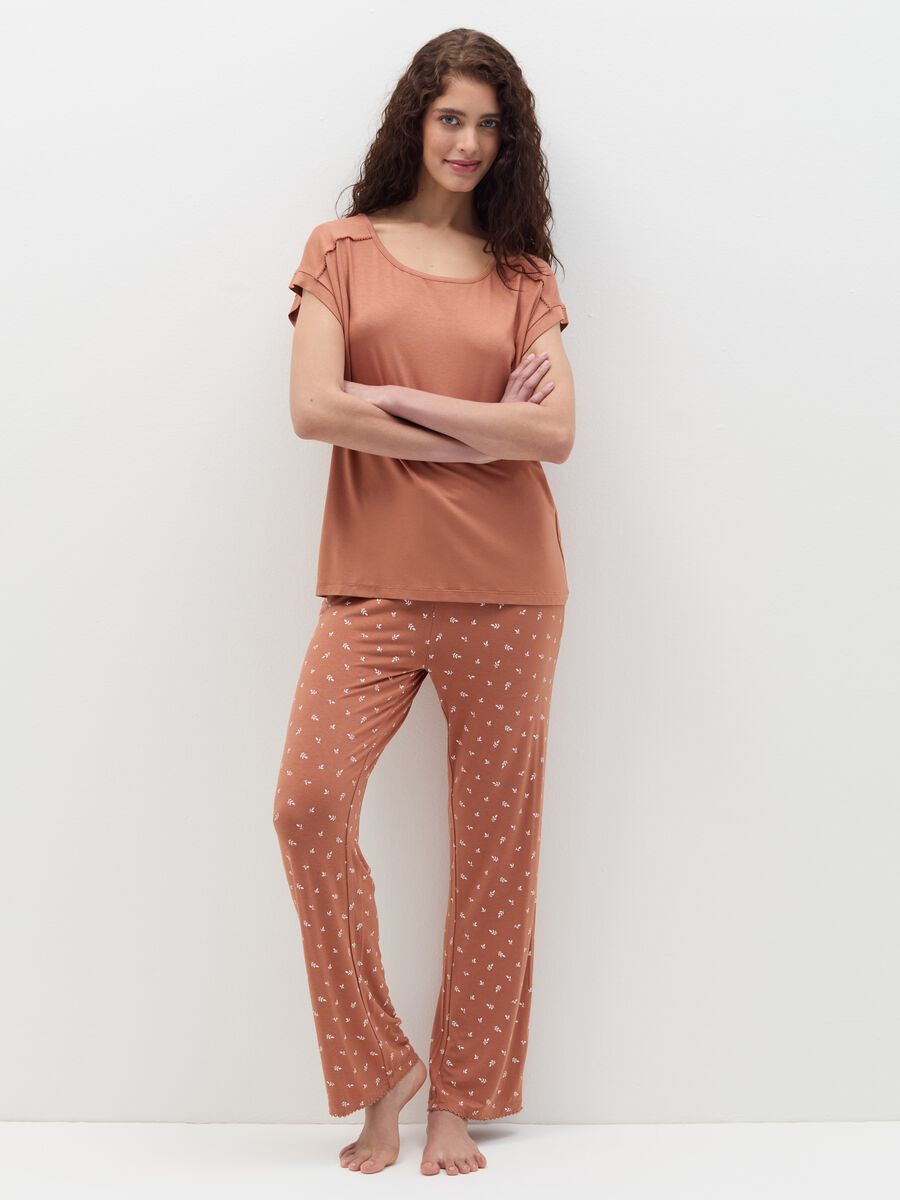 Pyjama trousers with small leaves print_0