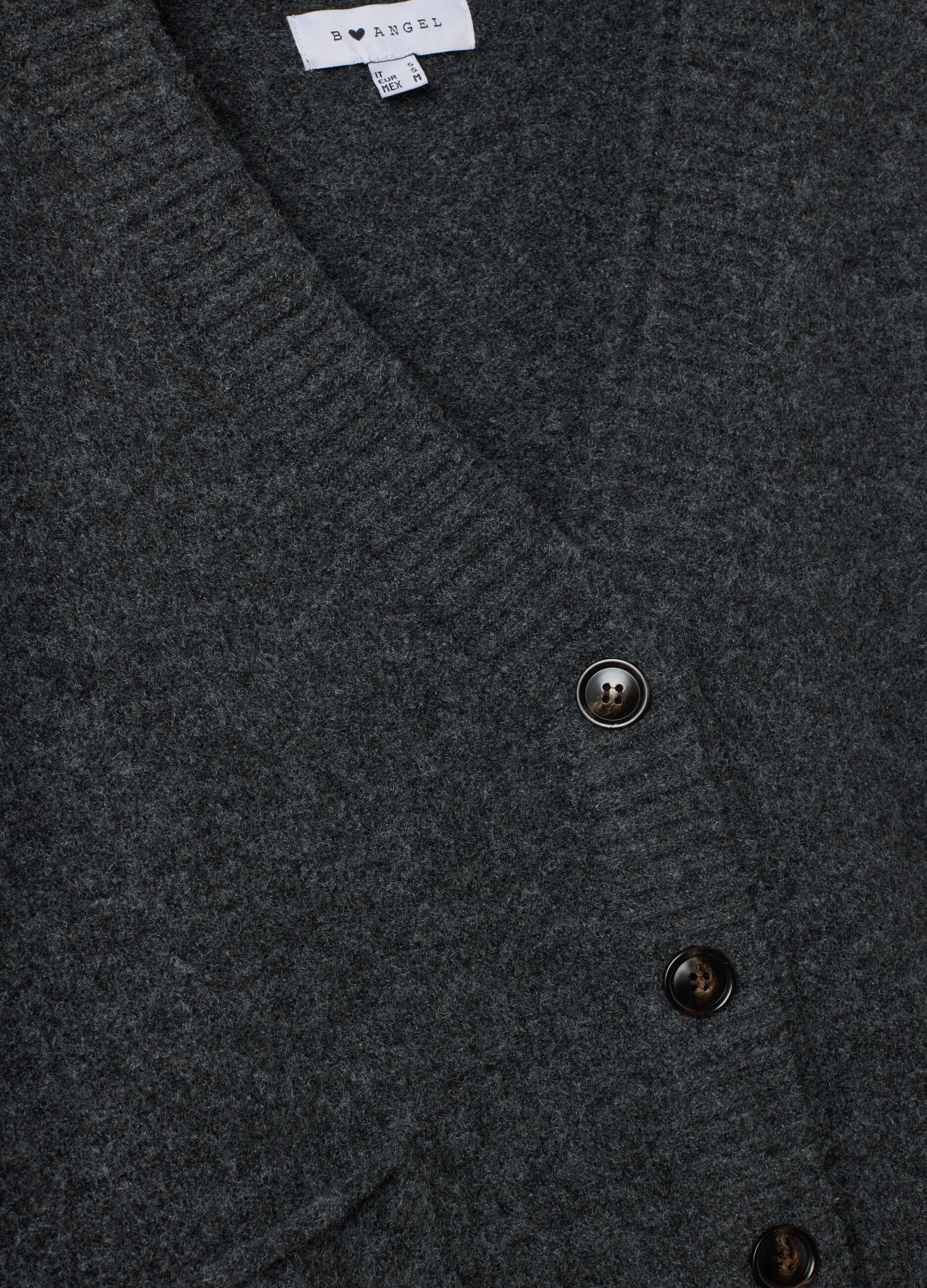 Cardigan grigio in lana elasticizzata con scollo profondo a V
