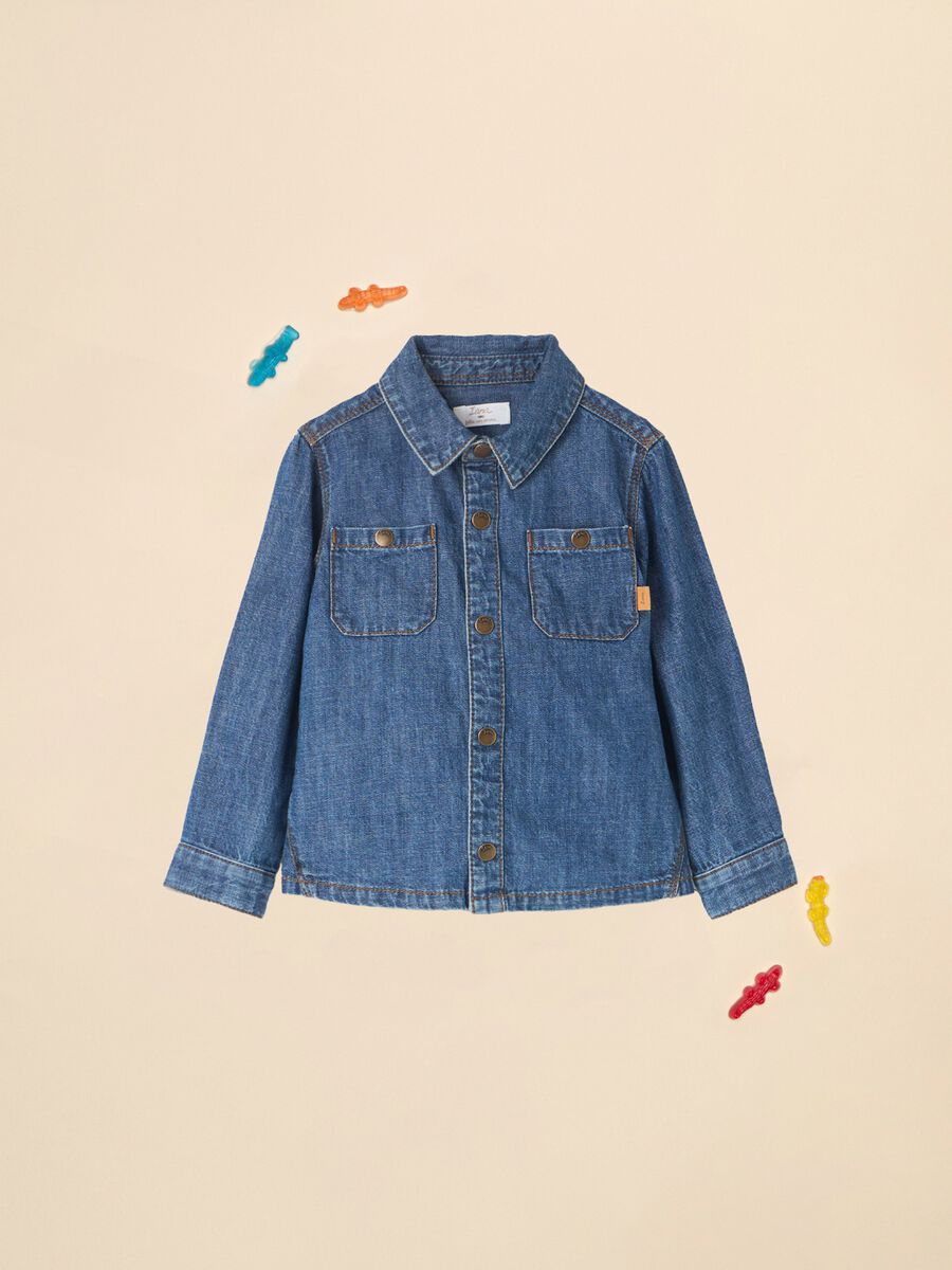 IANA newborn boy shirt in 100% cotton chambray_0
