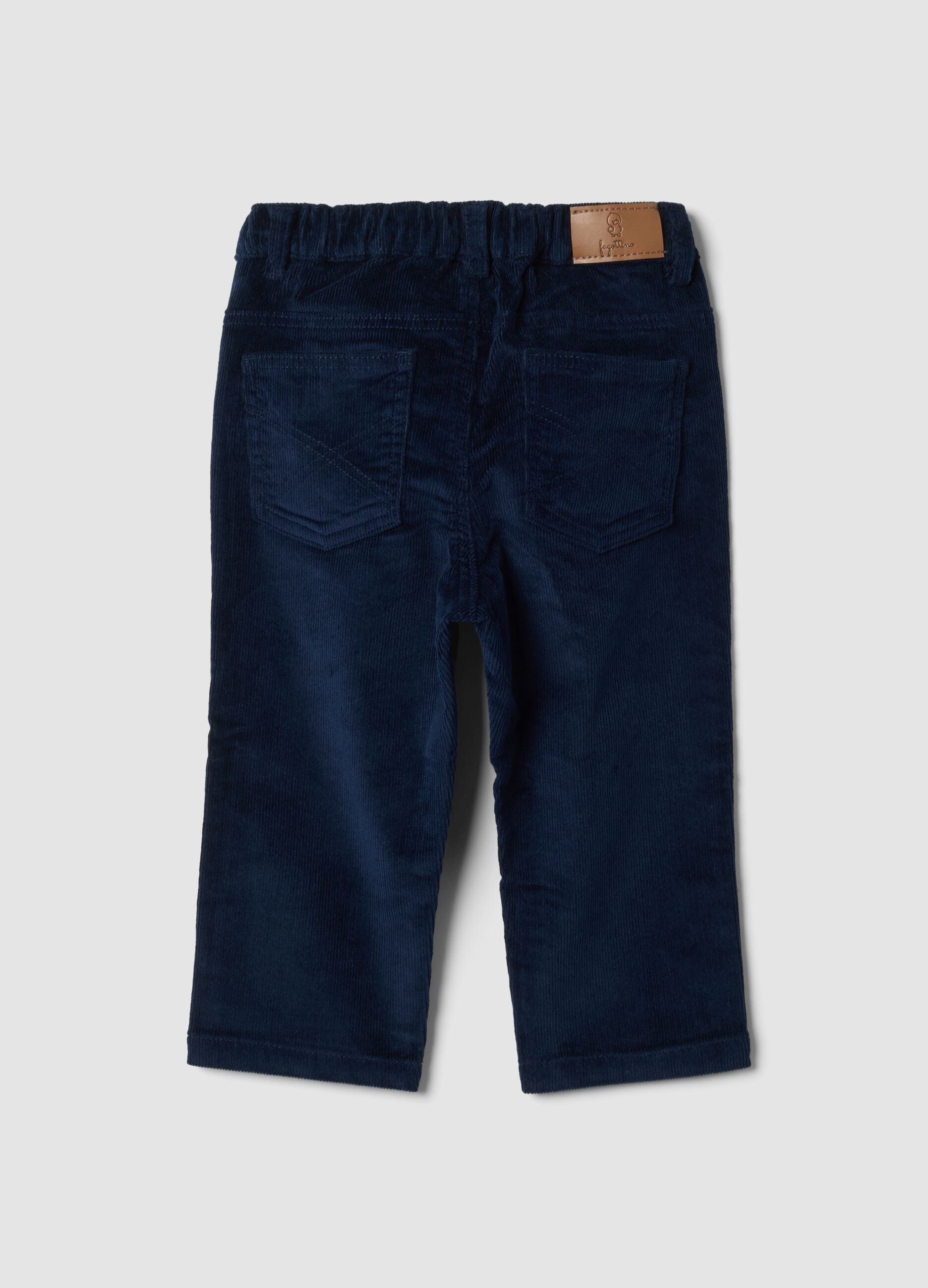 Pantaloni blu scuro in cotone elasticizzato a coste