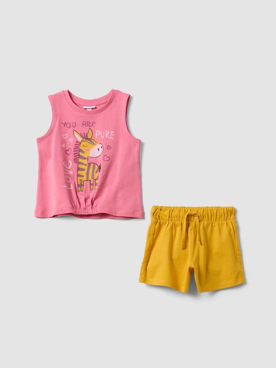 Pink pure cotton set with top and shorts_0