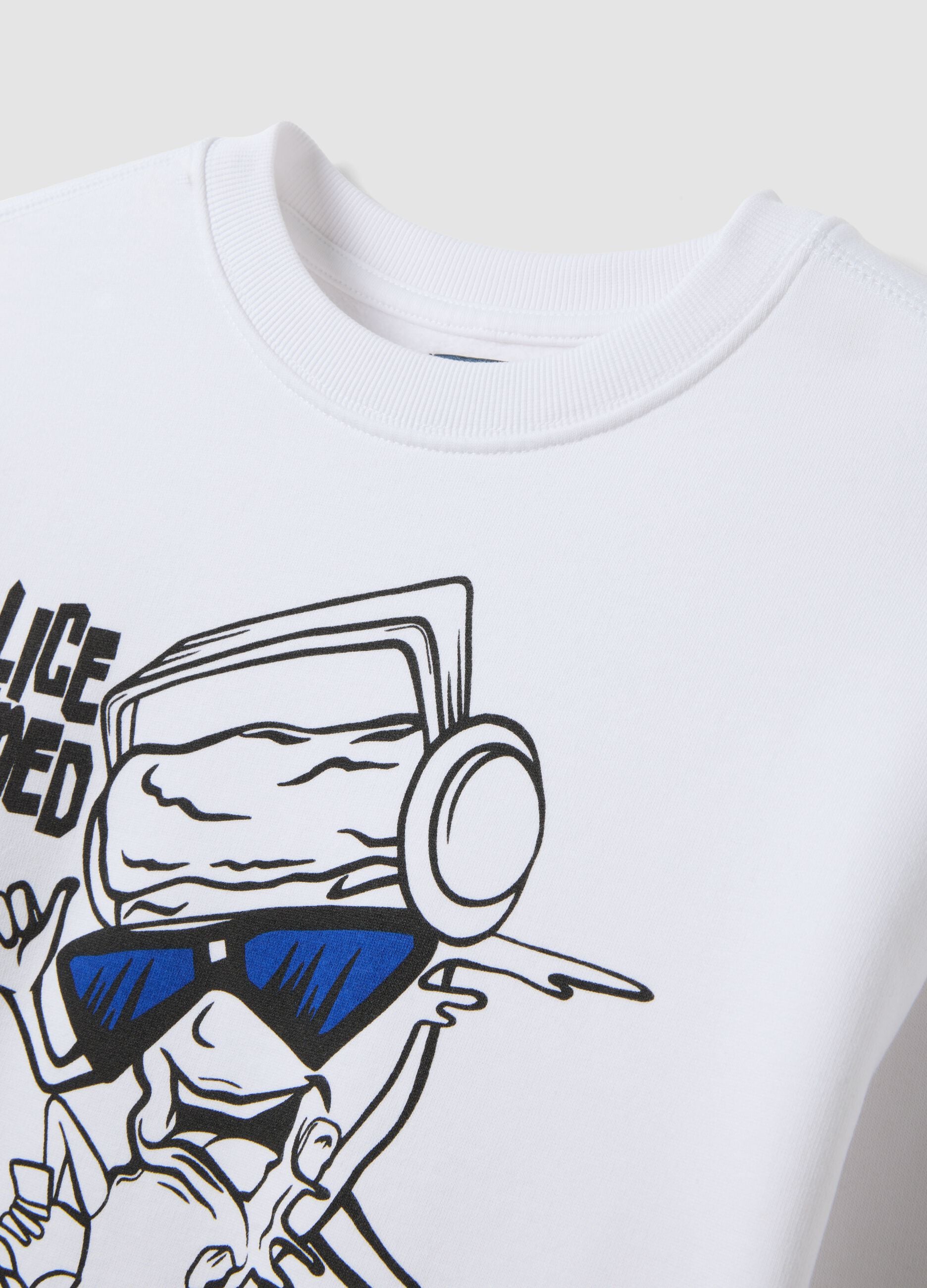 White pure cotton crew-neck sweatshirt with print