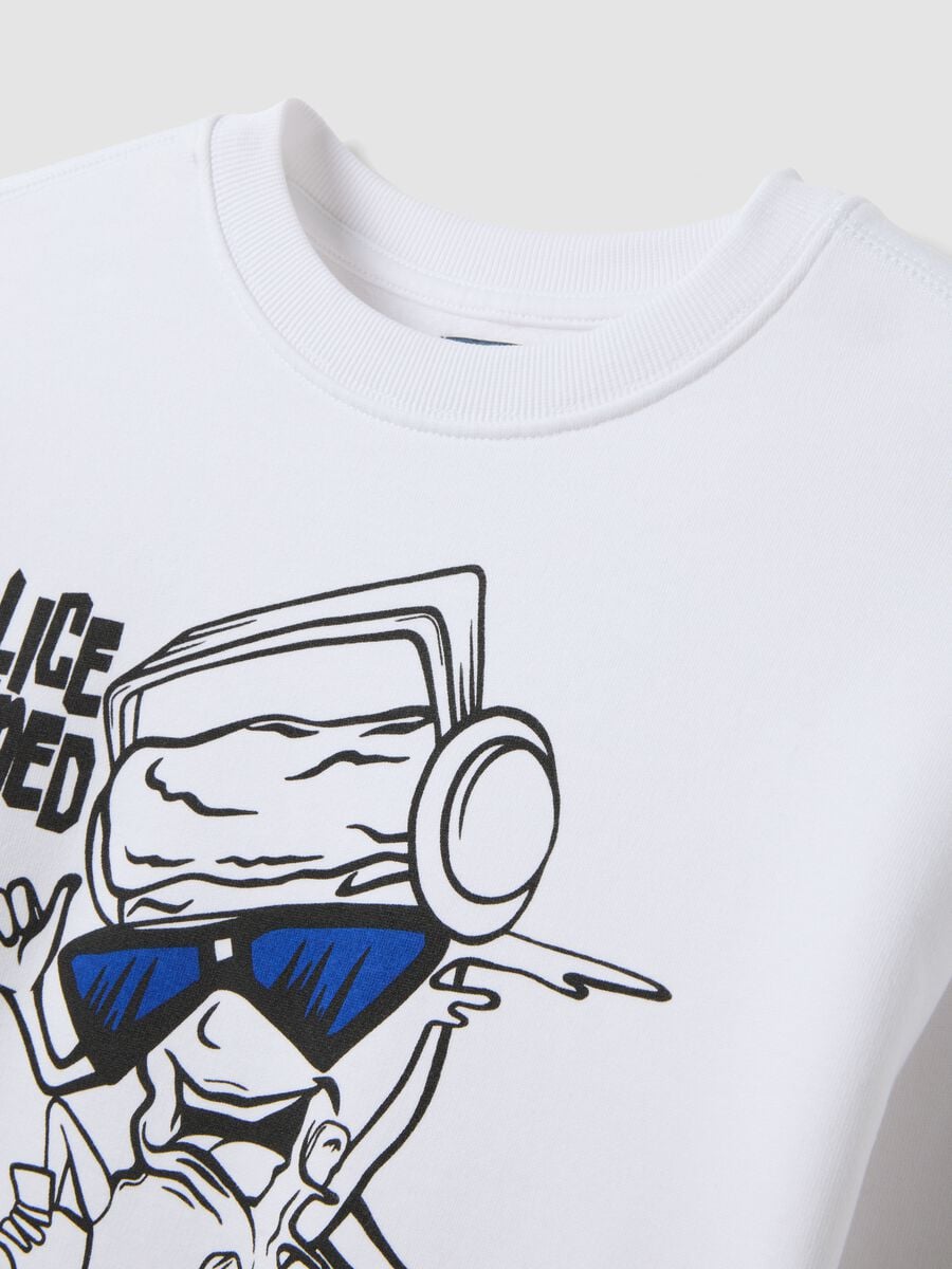White pure cotton crew-neck sweatshirt with print_2