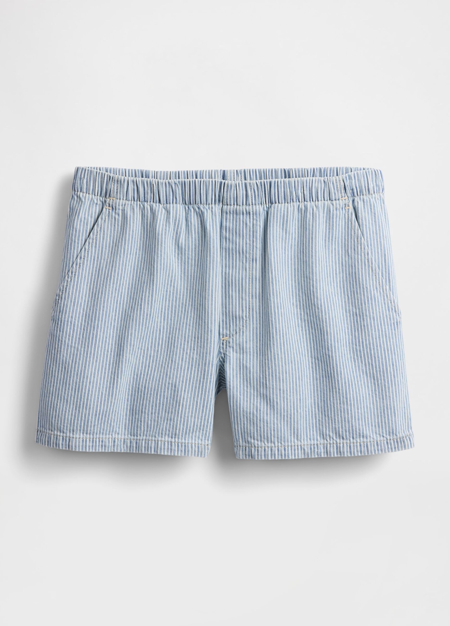 Blue Striped Denim Shorts