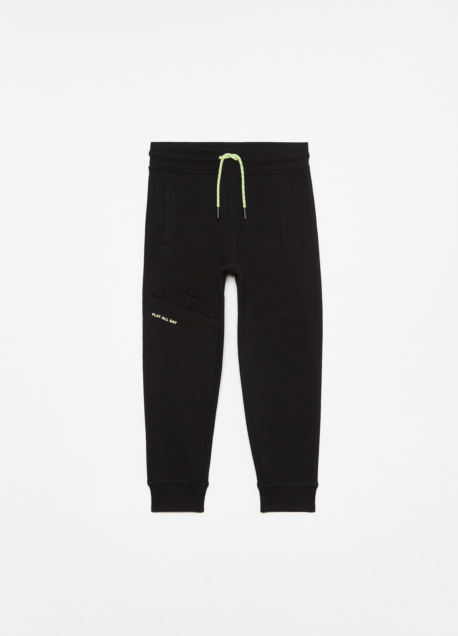 French terry joggers with raised lettering