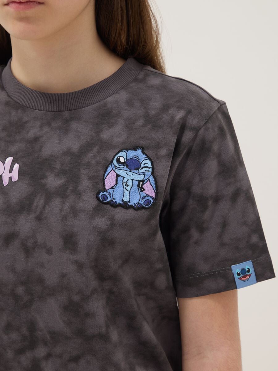 T-shirt in puro cotone grigia da ragazza oversize fit con Stitch_2