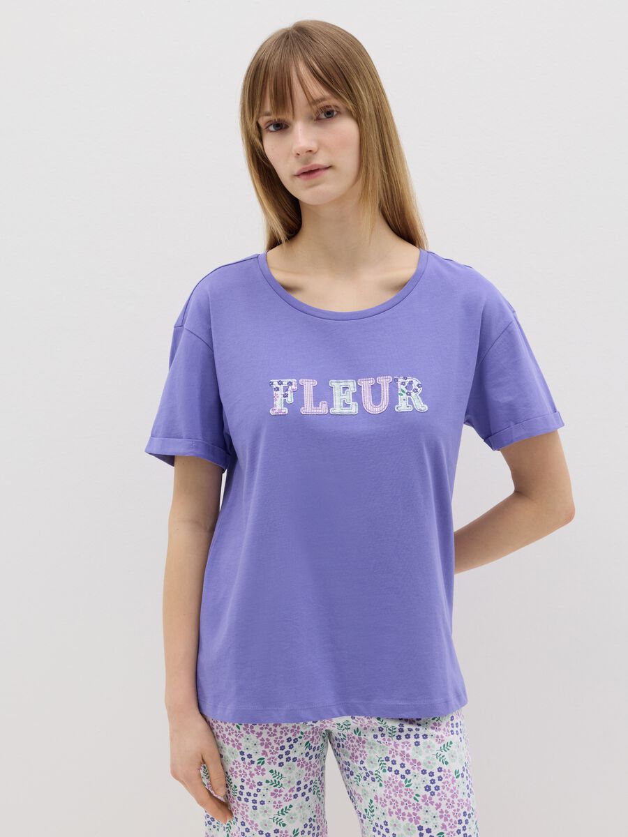 Purple pyjama top with "Fleur" embroidery_1