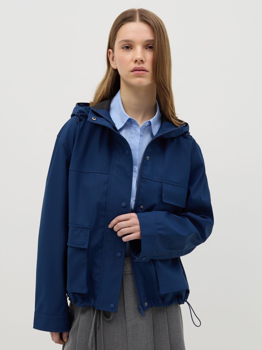 Short parka with hood and drawstring_0