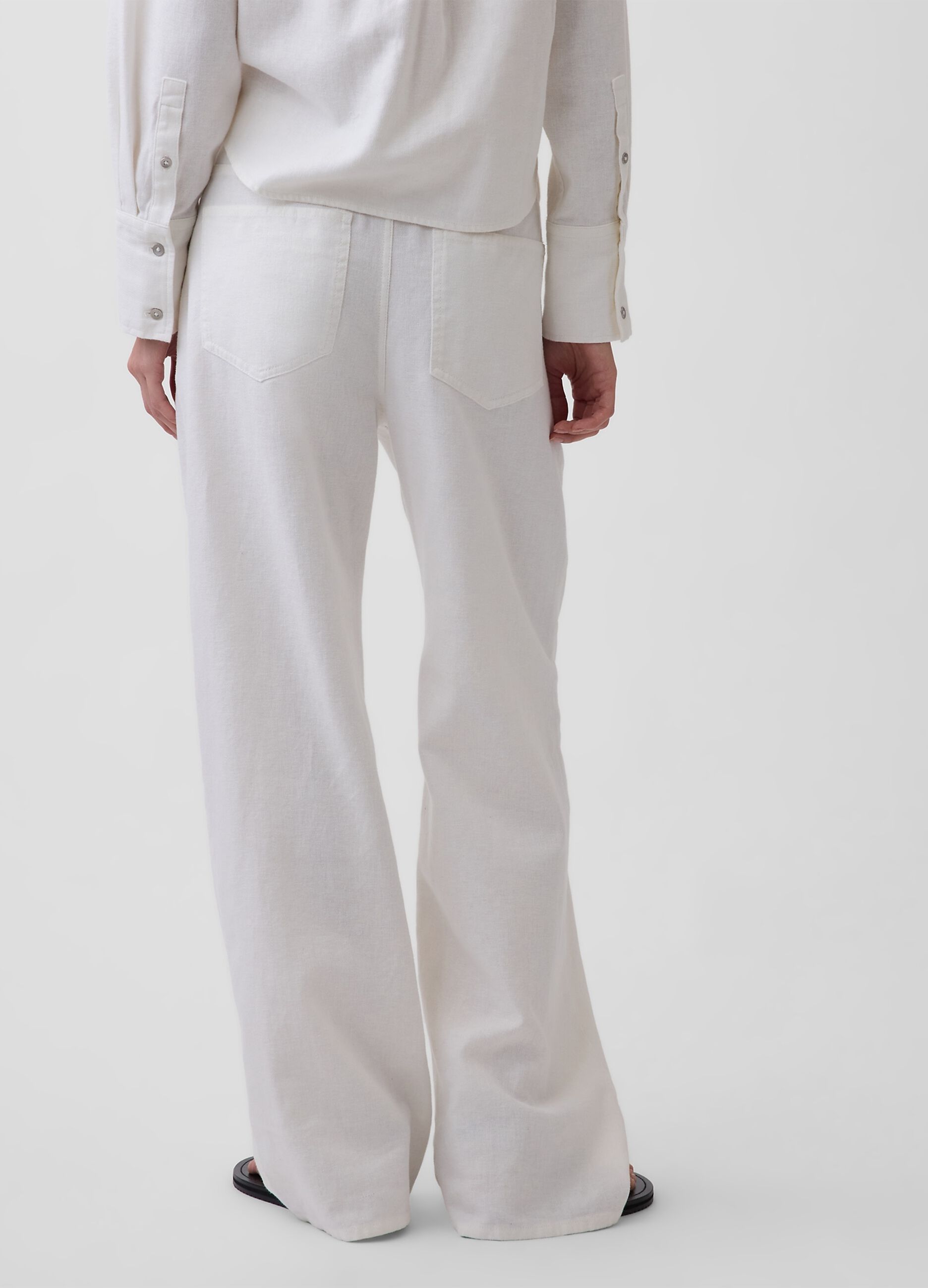 Wide-leg linen-cotton blend trousers
