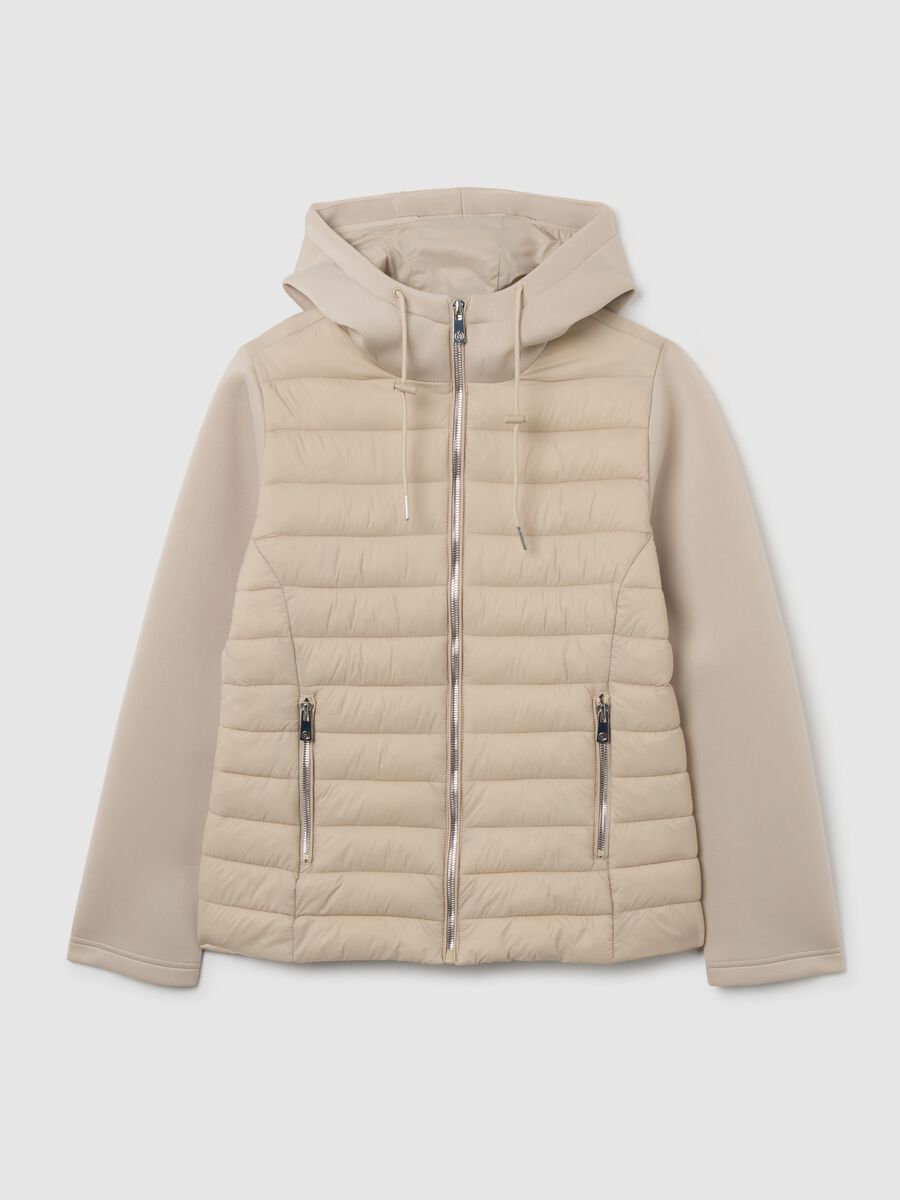 Beige padded jacket regular fit with hood and zip_0