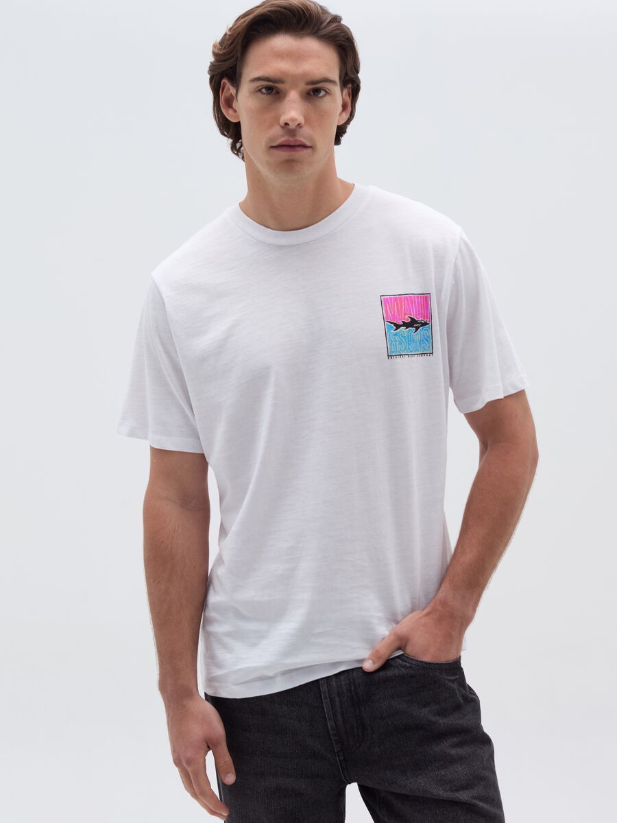 Slub jersey T-shirt with logo print with shark_0