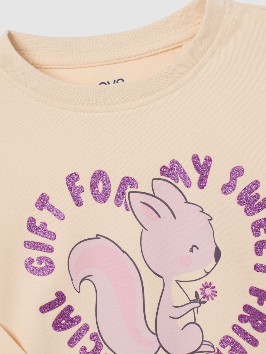 Girl's beige stretch cotton blend T-shirt, regular fit_2
