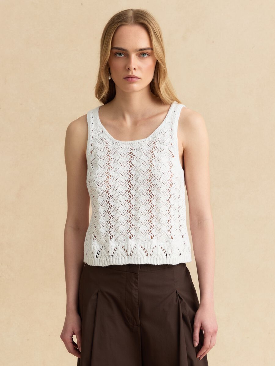 White pure cotton crochet tank top_2