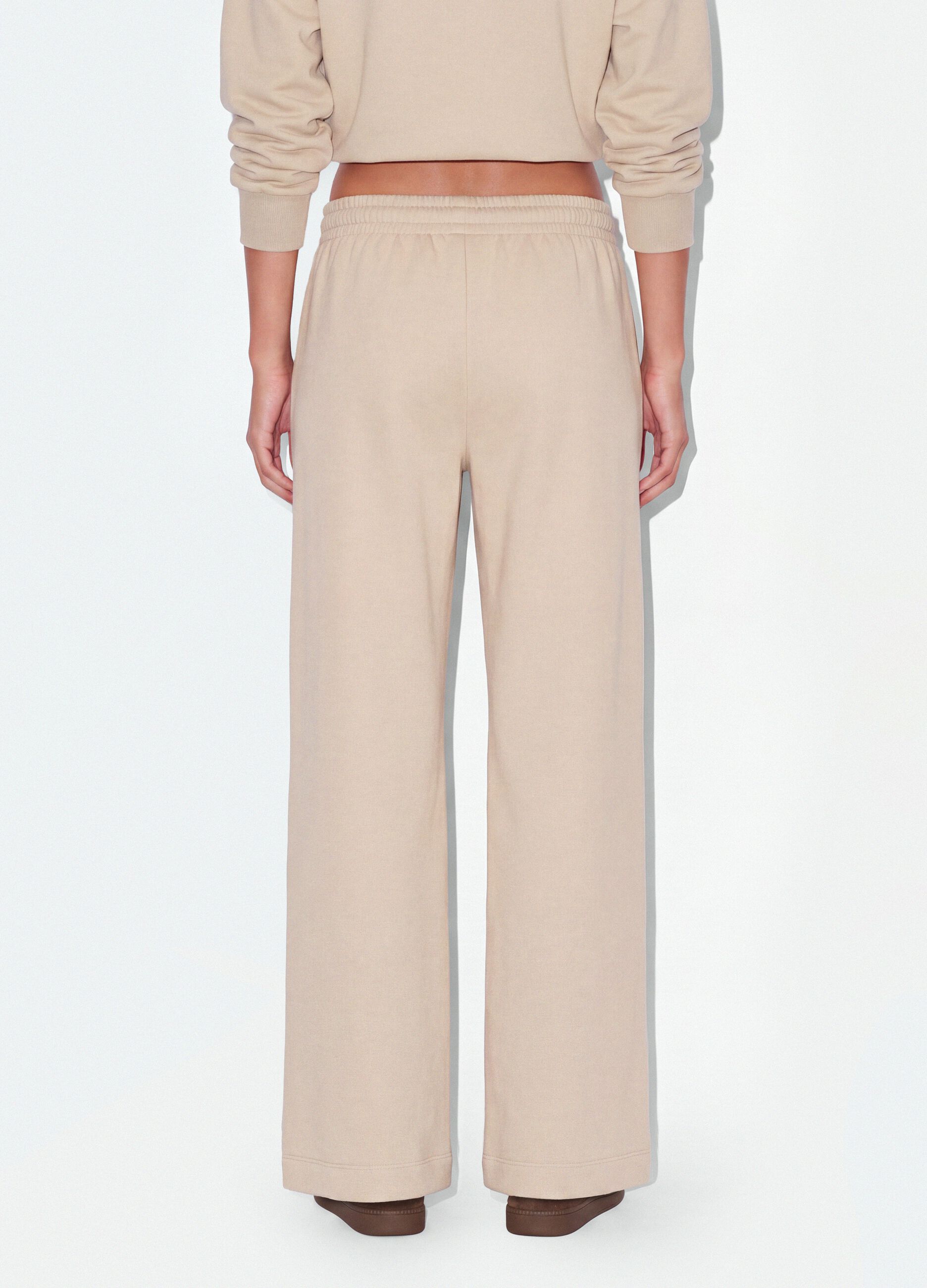 Beige cotton-blend straight-fit joggers
