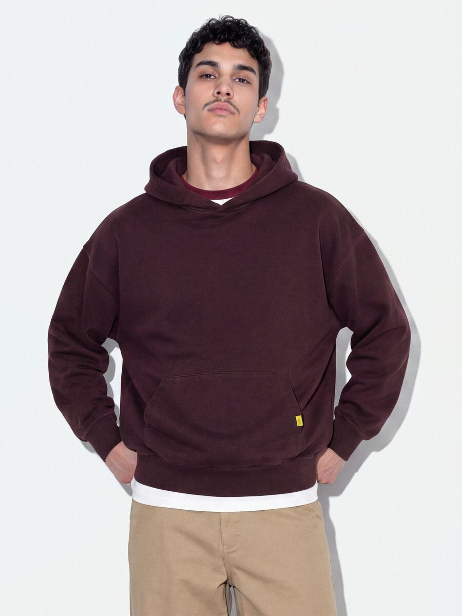 Felpa rossa in puro cotone con cappuccio over fit_0