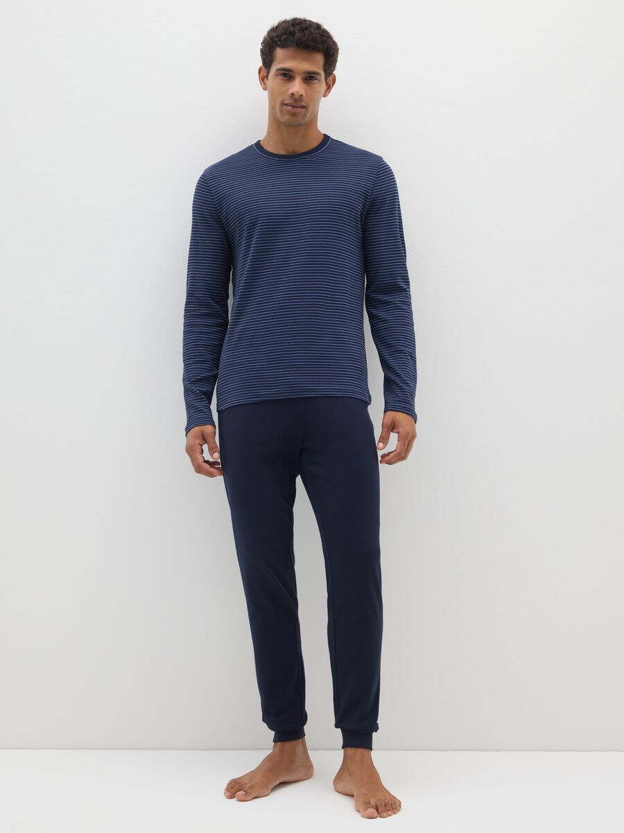 Pigiama blu a righe in puro cotone regular fit_0