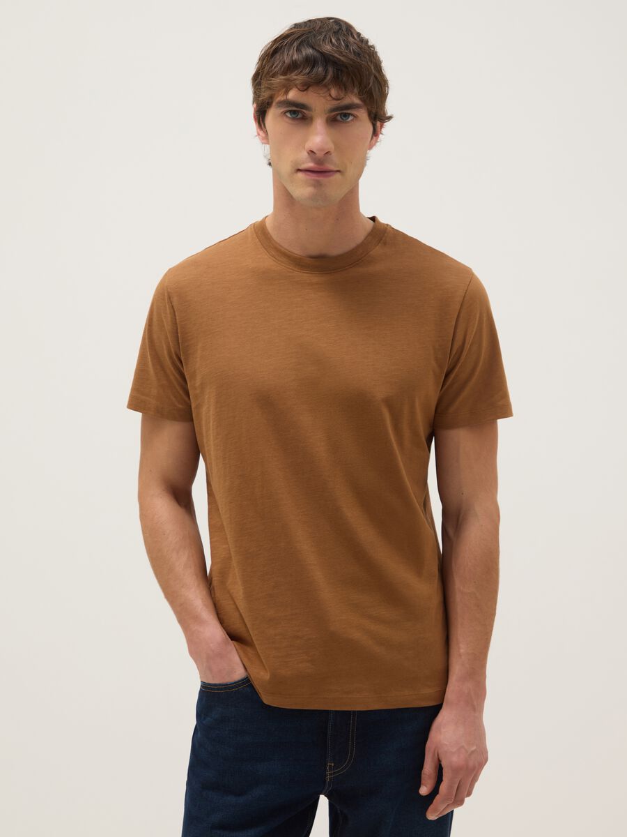Brown Pure Cotton Regular Fit T-Shirt_0