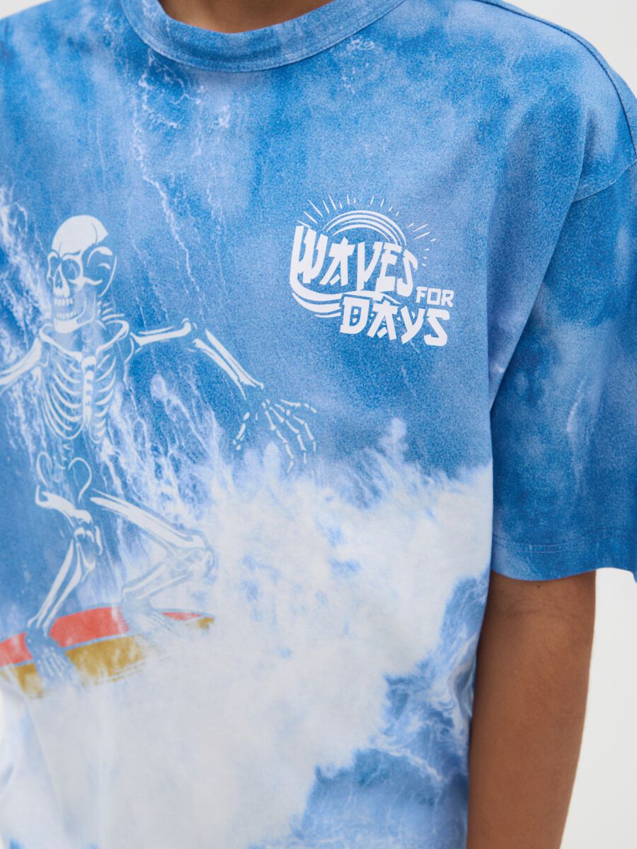 Regular fit boys' blue pure cotton T-shirt with skeleton print_1