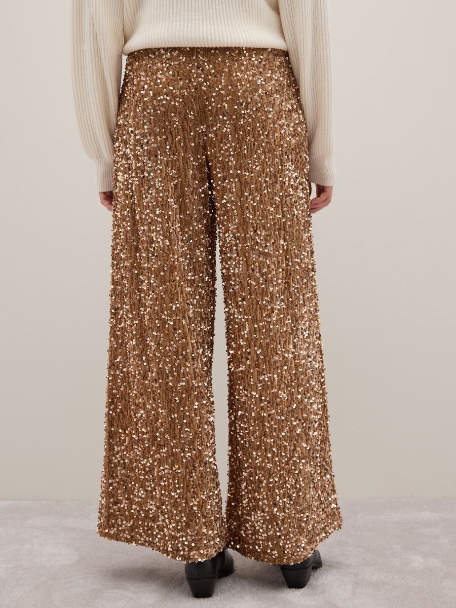 Beige Palazzo Trousers with Sequins_2