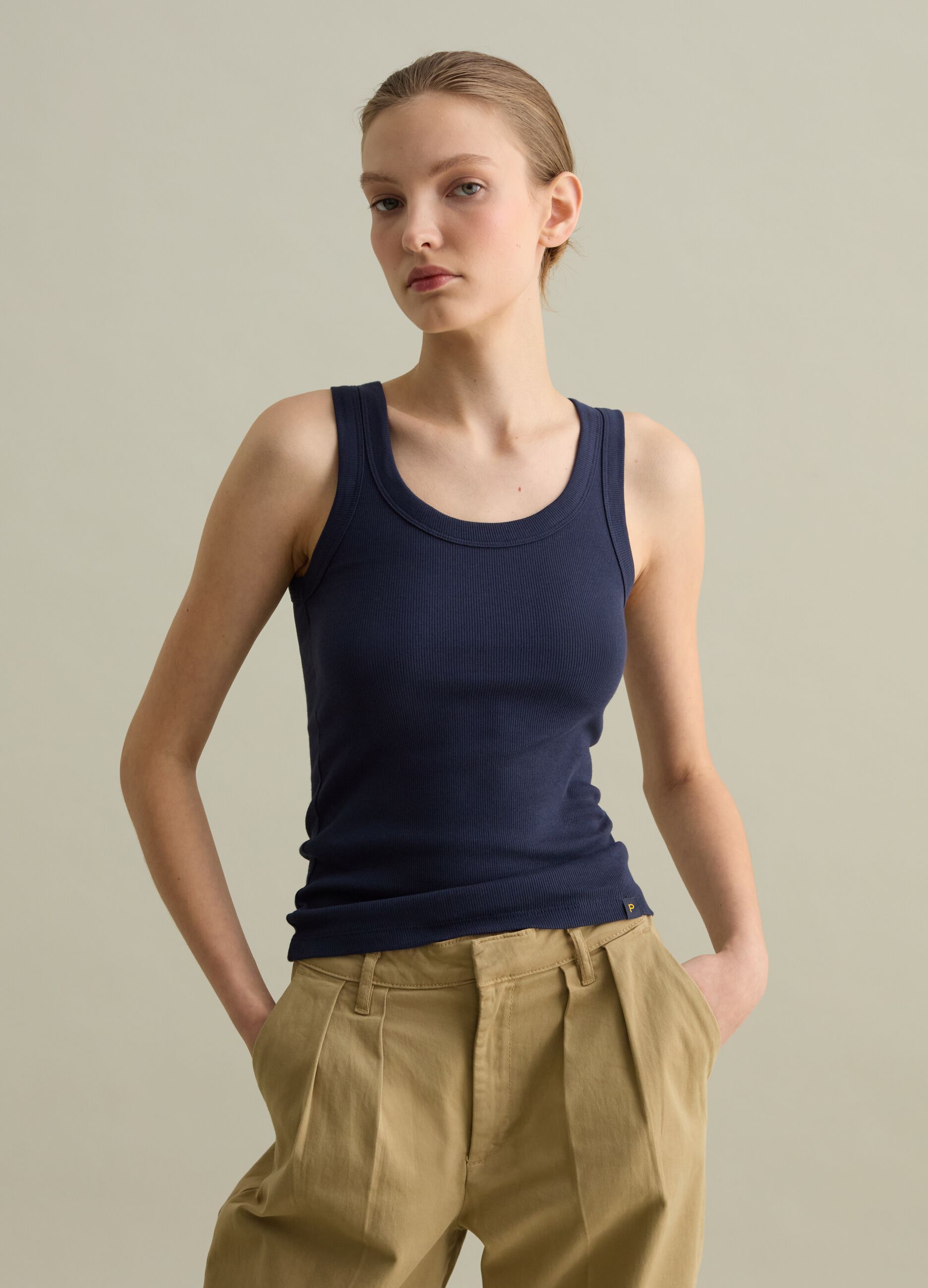 Dark blue ribbed tank top