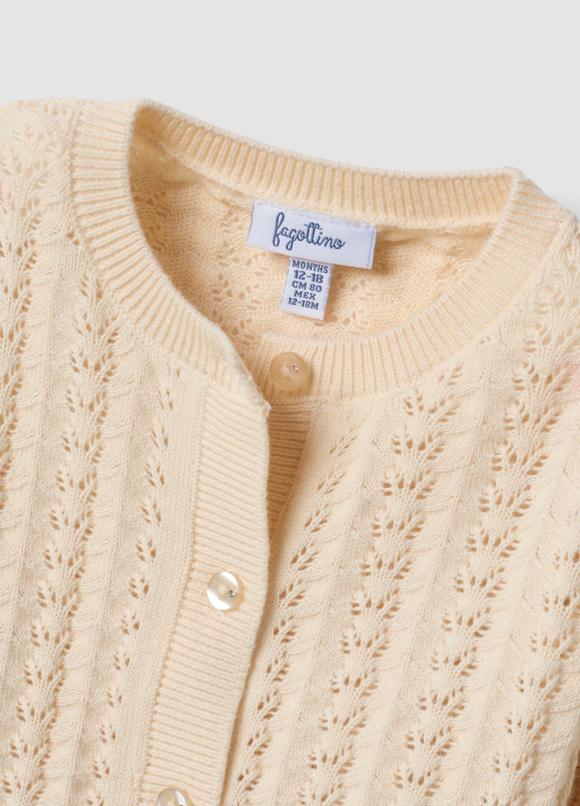 Cardigan beige in puro cotone a maglia traforata per bimba