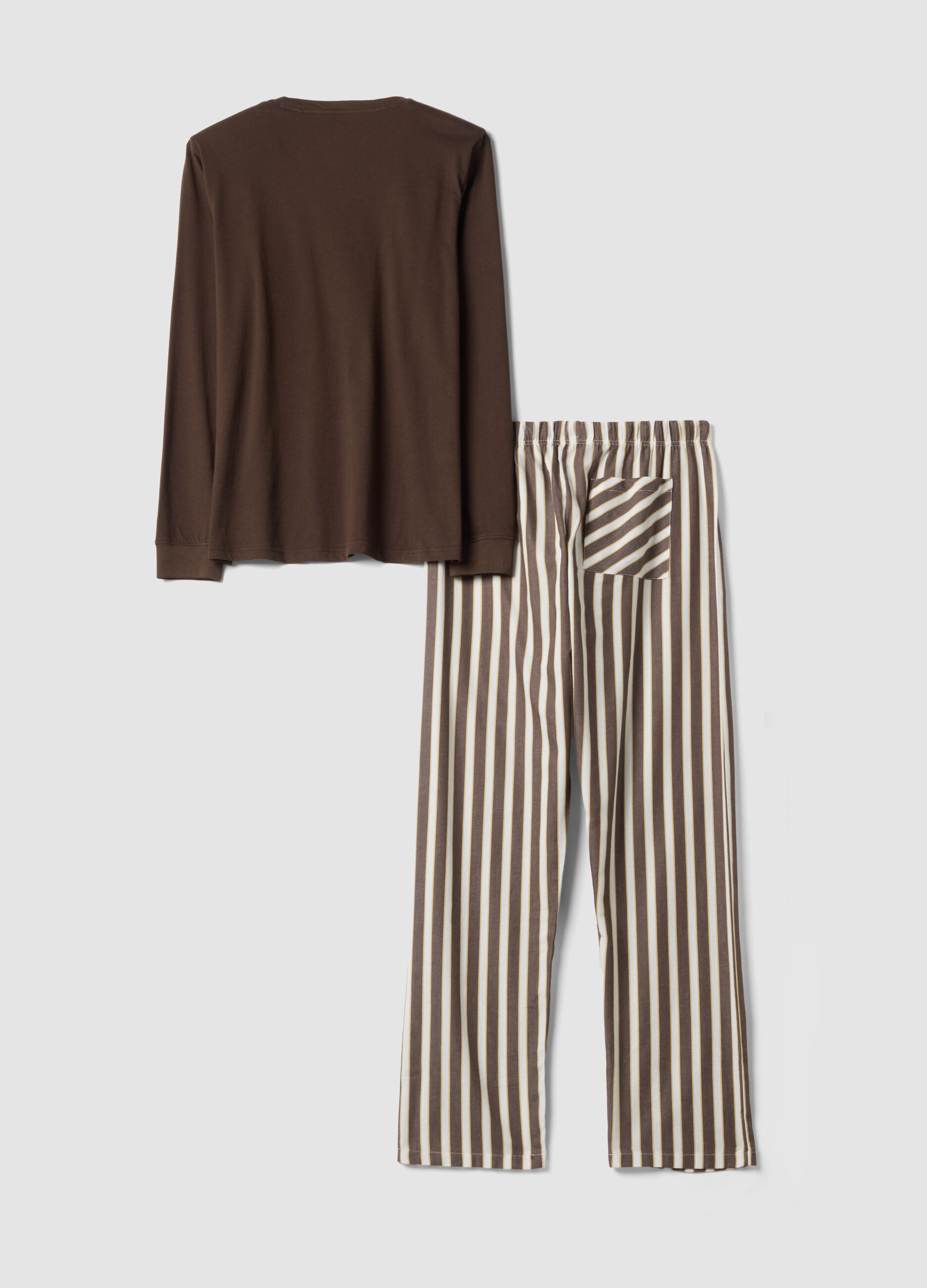 Brown pure organic cotton striped pyjamas, regular fit