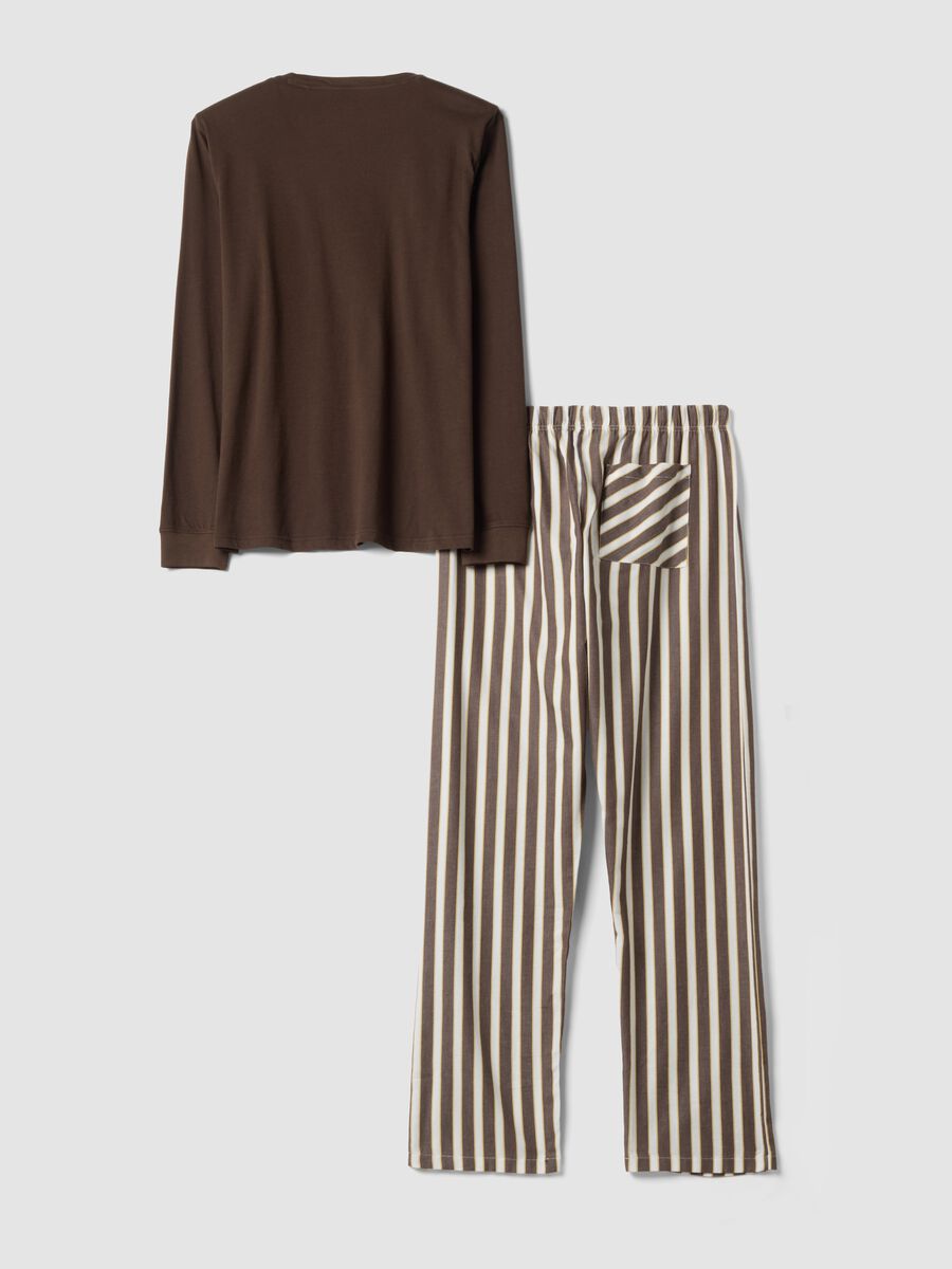 Pigiama marrone in puro cotone organico a righe regular fit_2