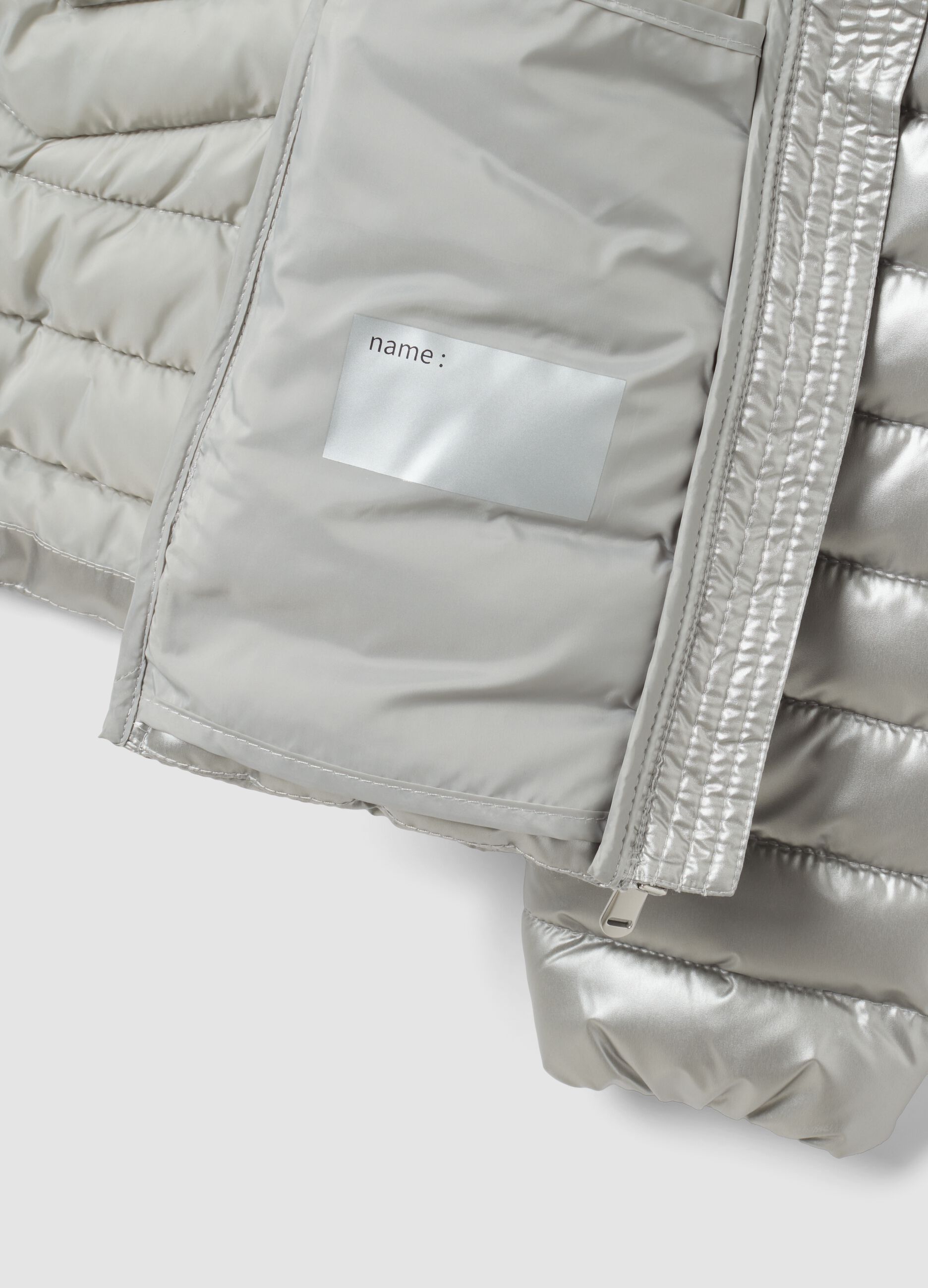 Grey ultralight padded jacket with hood and zip for girls