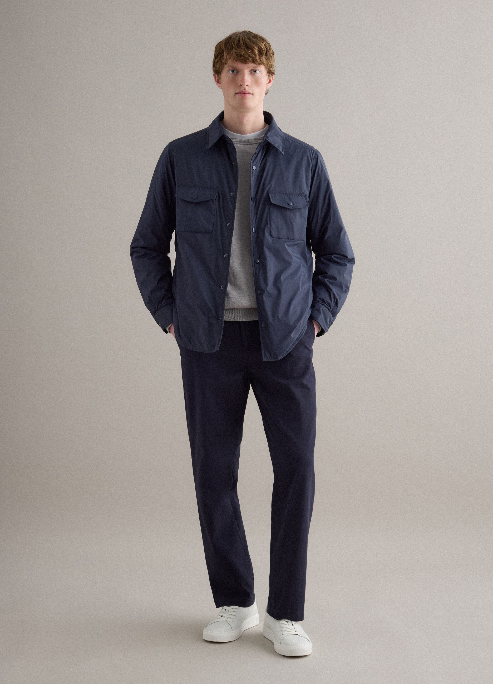 Pantaloni chino dritti in puro cotone twill blu regular fit