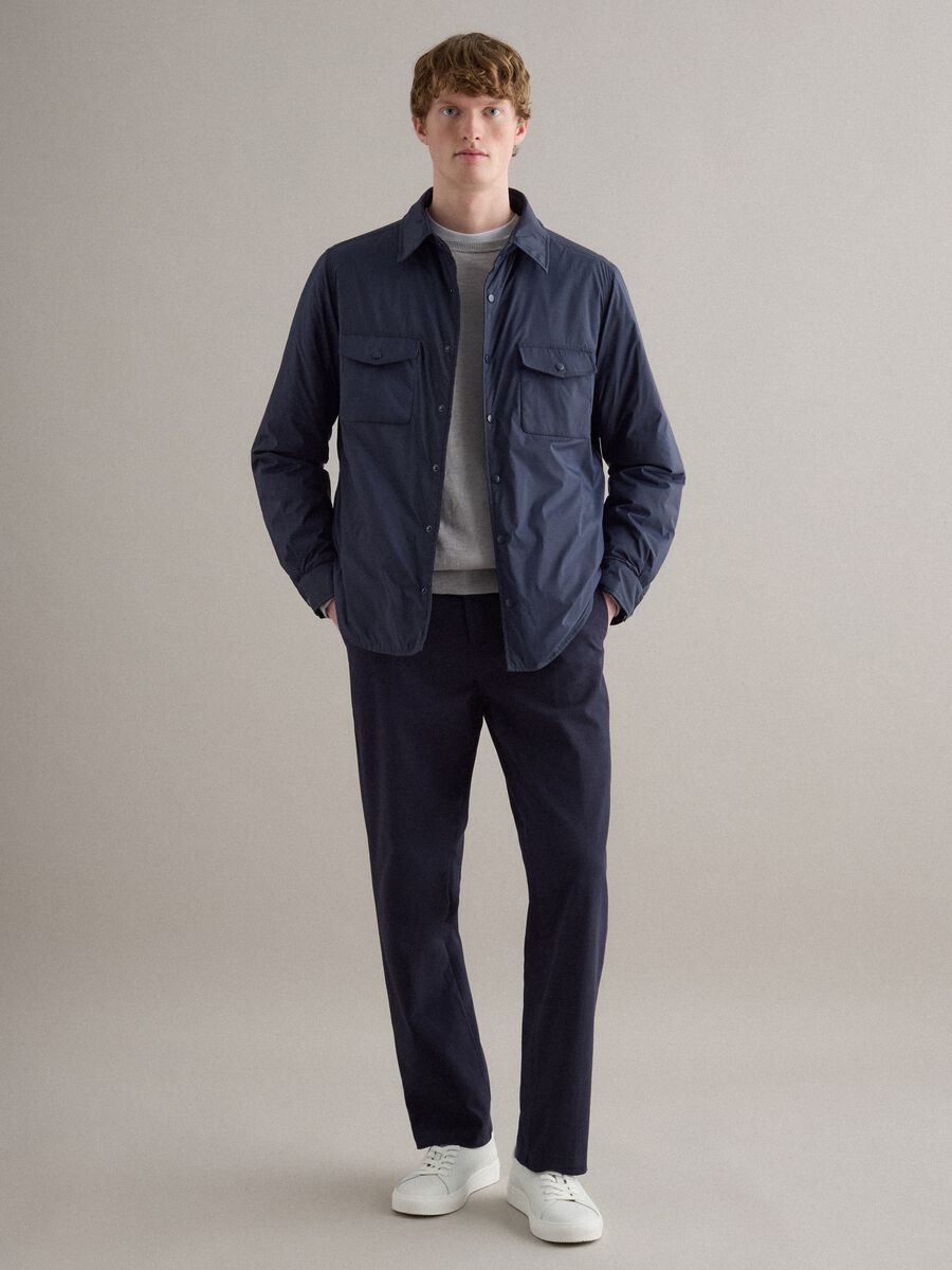 Pantaloni chino dritti in puro cotone twill blu regular fit_0