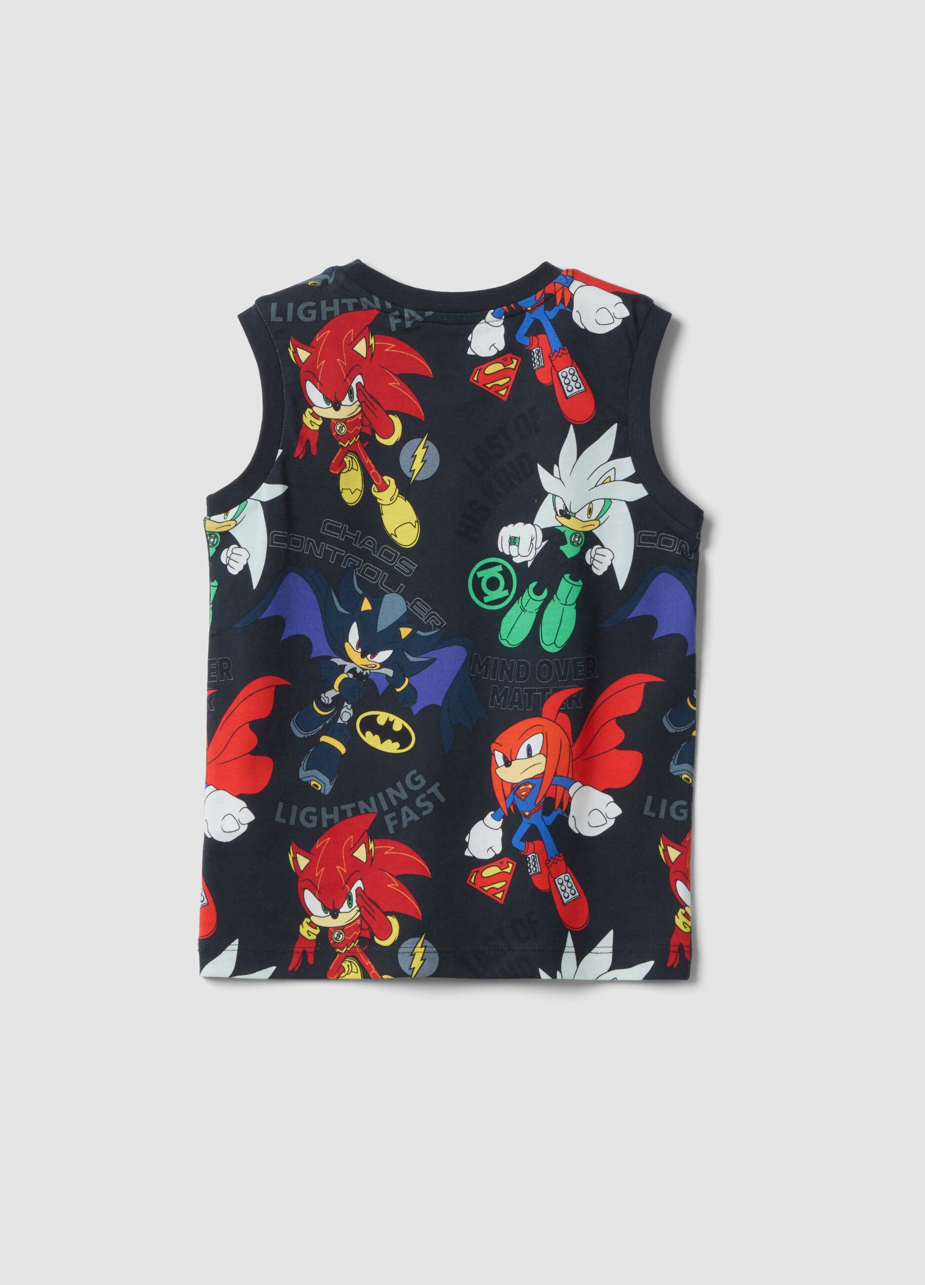 Blue pure cotton vest with all-over Sonic print
