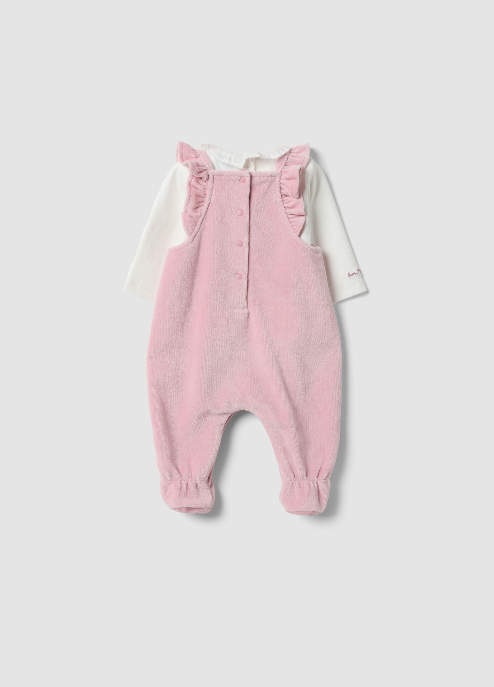 Pink and white organic cotton-blend set with Minnie embroidery for baby girl