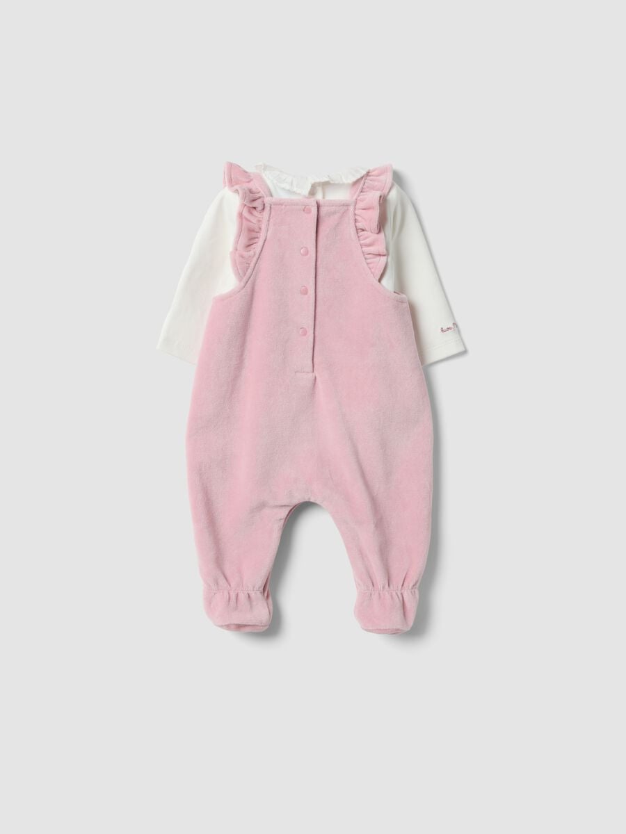 Completo rosa e bianco in misto cotone organico con ricamo Minnie per neonata_1