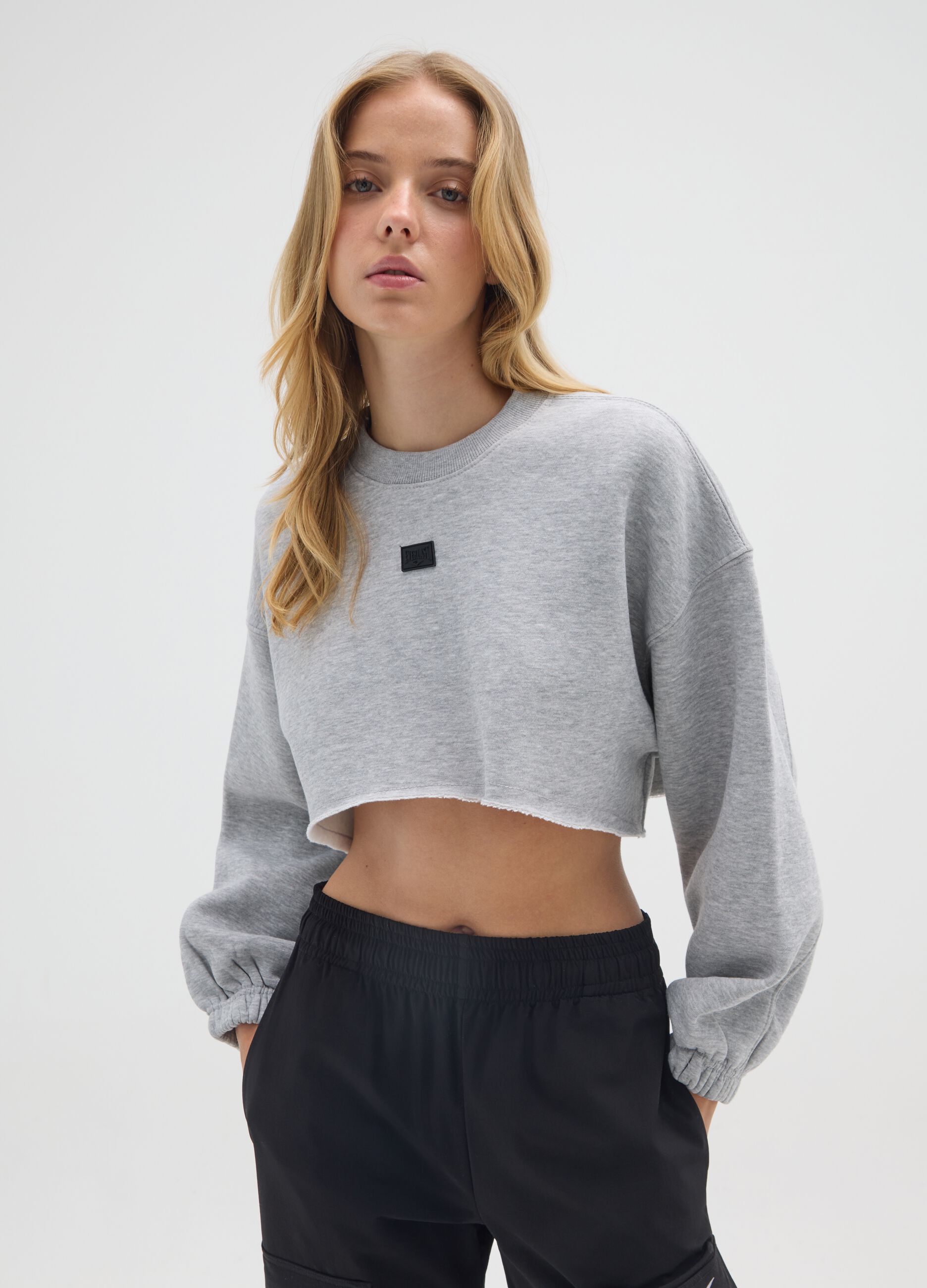 Felpa in misto cotone grigia regular fit