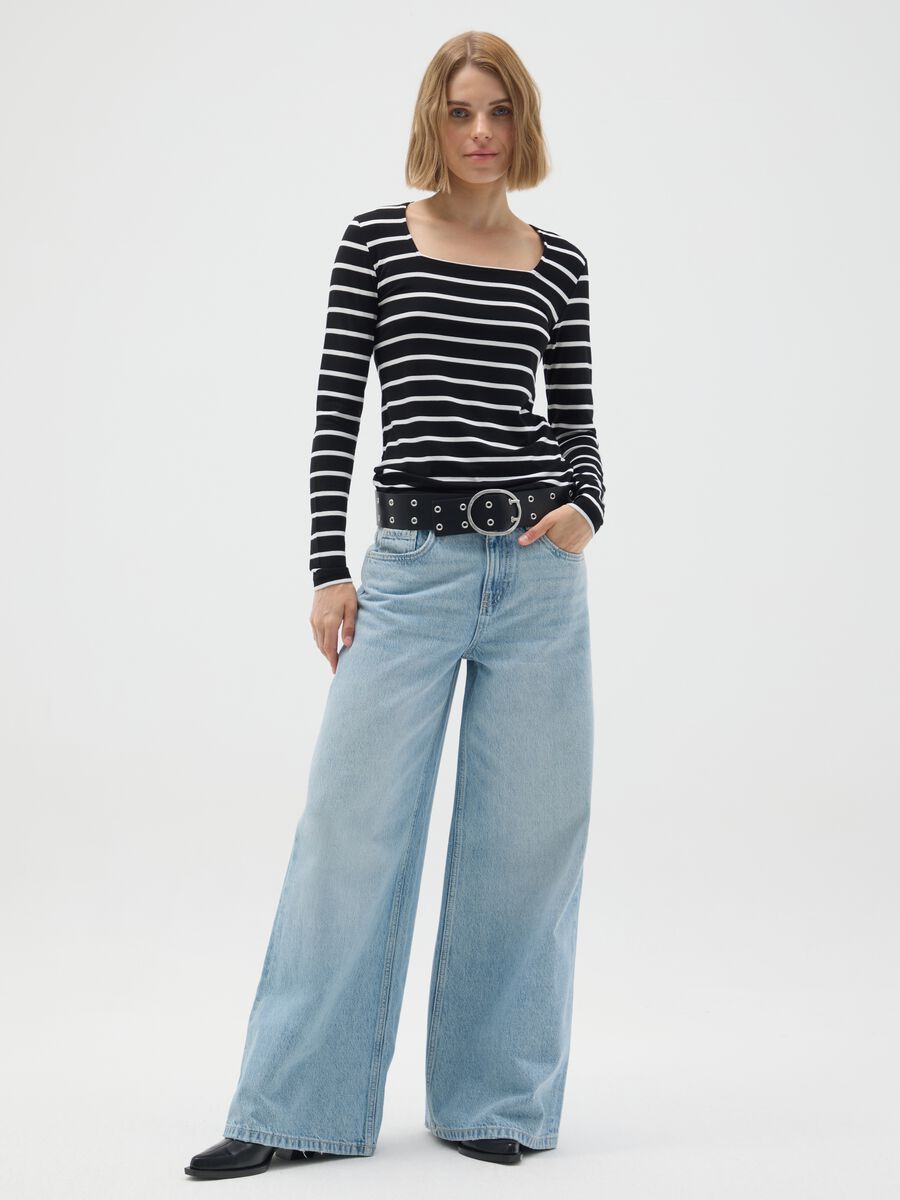 Black and white striped crew neck jumper_1