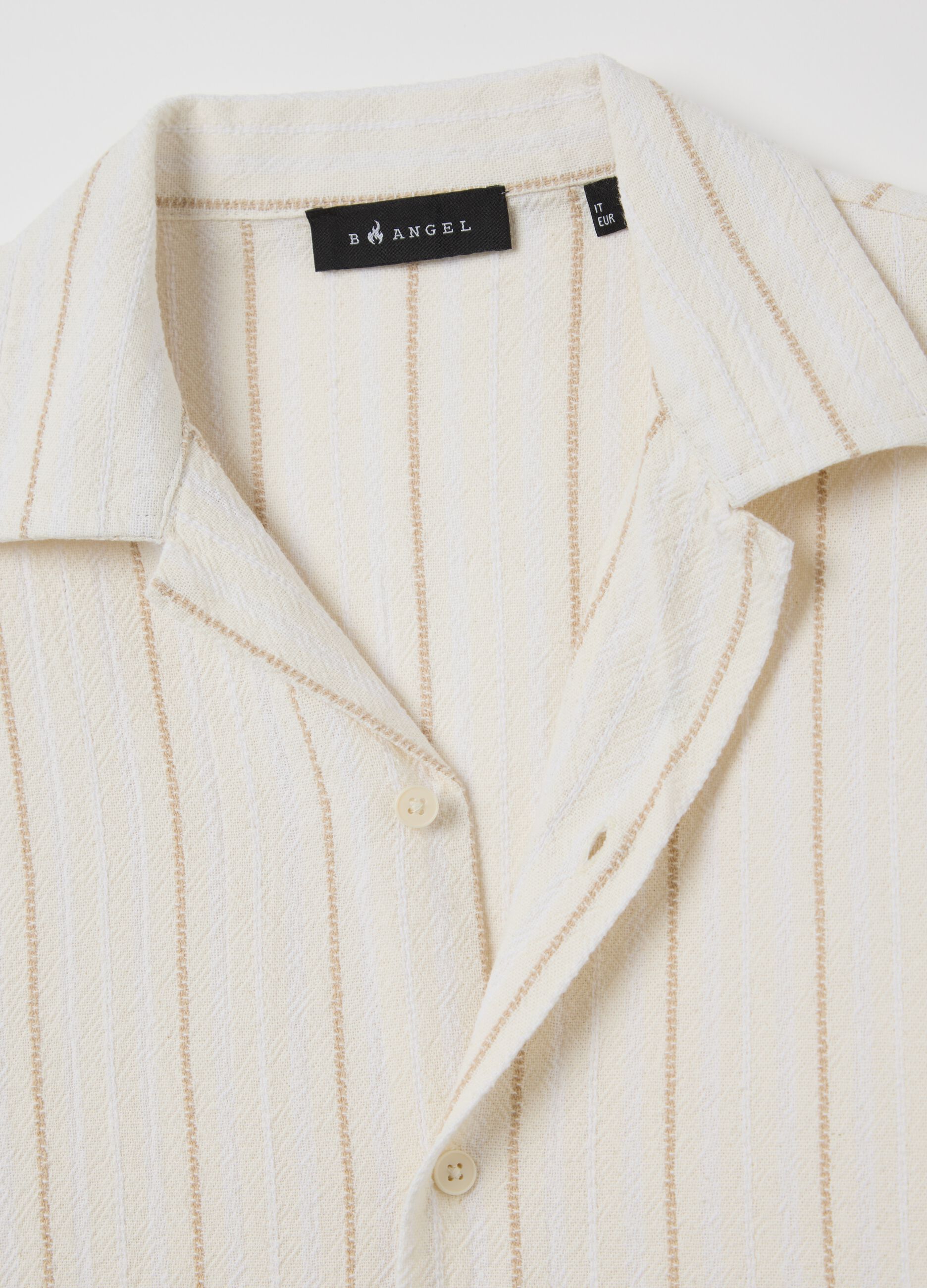 Camicia bowling a righe bianche e beige