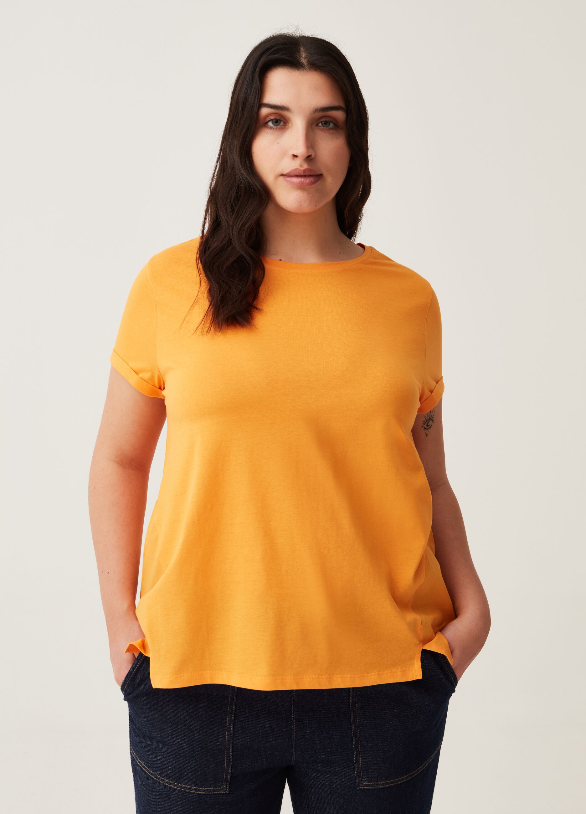 T-shirt in jersey con inserto Curvy MYA_0