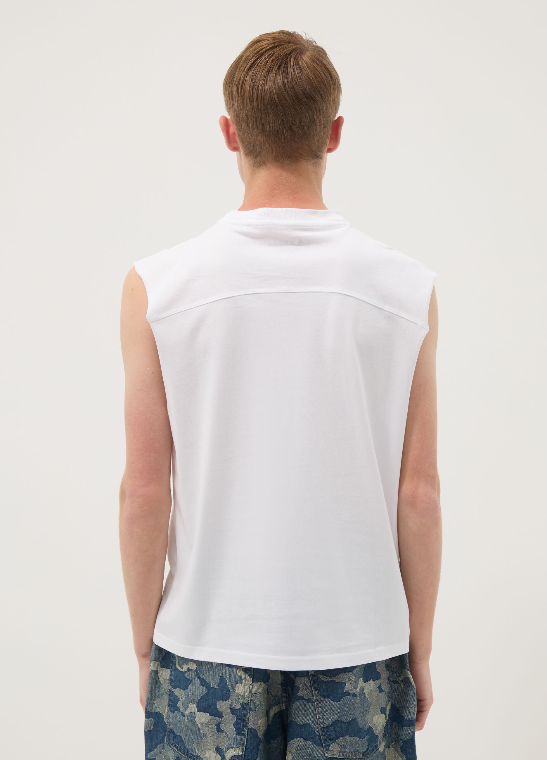 Tank top bianco in puro cotone regular fit