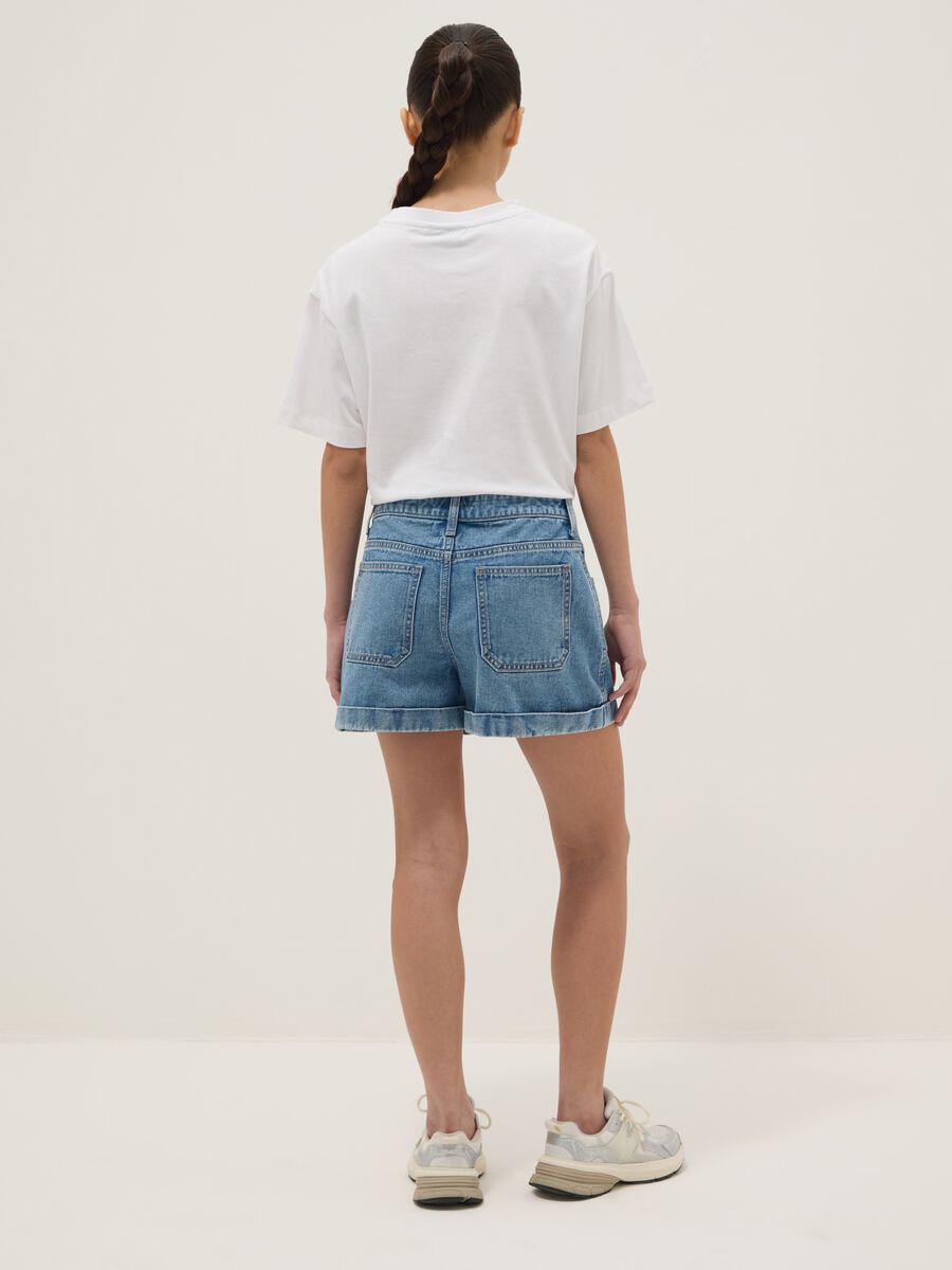 Shorts denim blu in puro cotone da ragazza regular fit_1