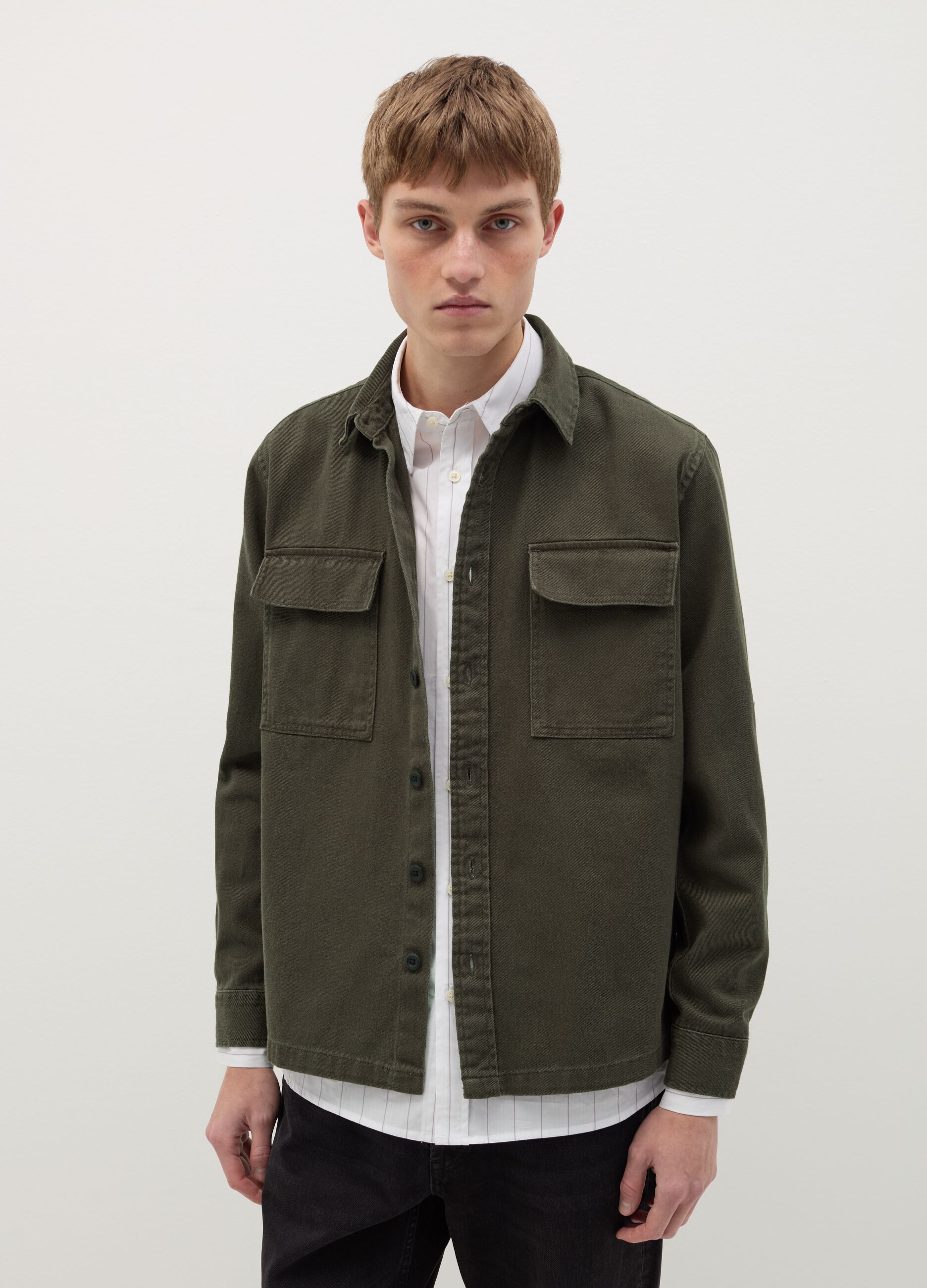 Twill shacket with pockets