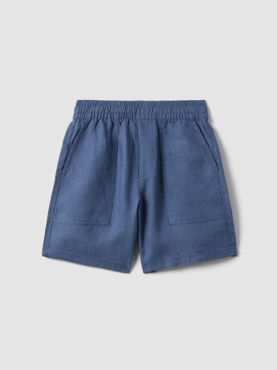 Shorts cargo in puro lino blu da bambino baggy fit_0