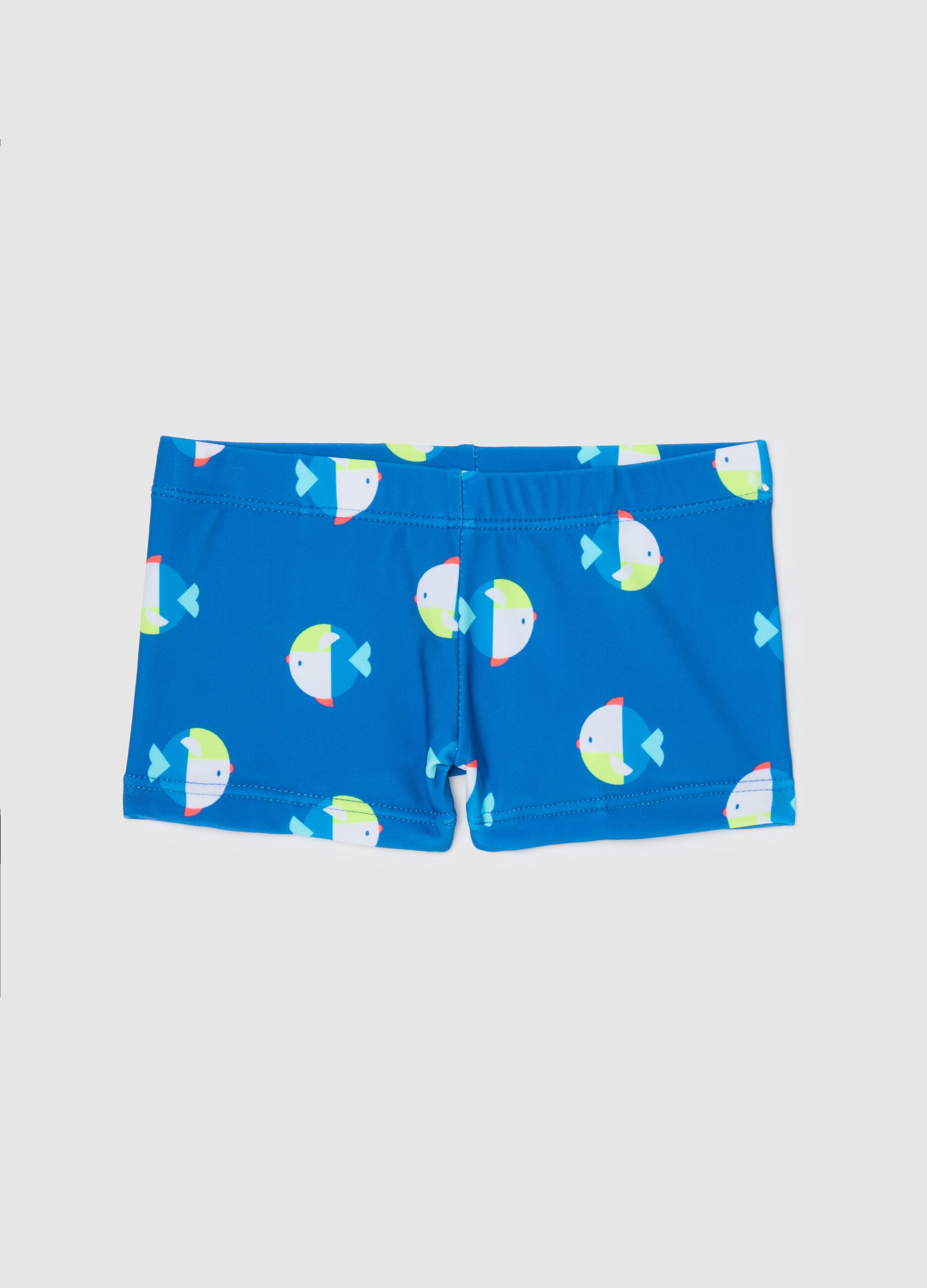 Boys’ costume in blue stretch fabric with fish pattern